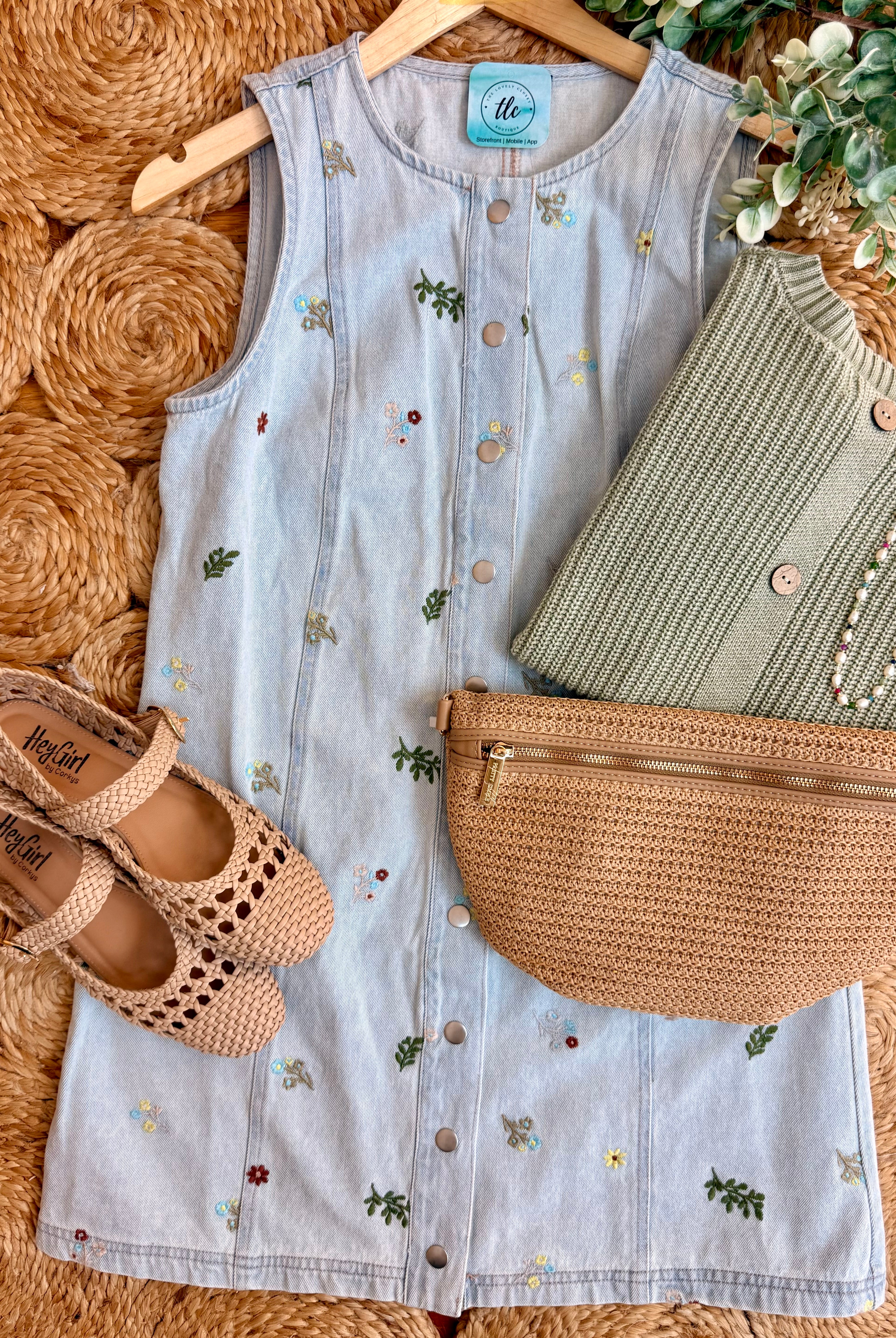 Fresh Picked Embroidered Denim Shift Dress-180 Dresses-Blu Pepper-The Lovely Closet, Women's Fashion Boutique in Alexandria, KY