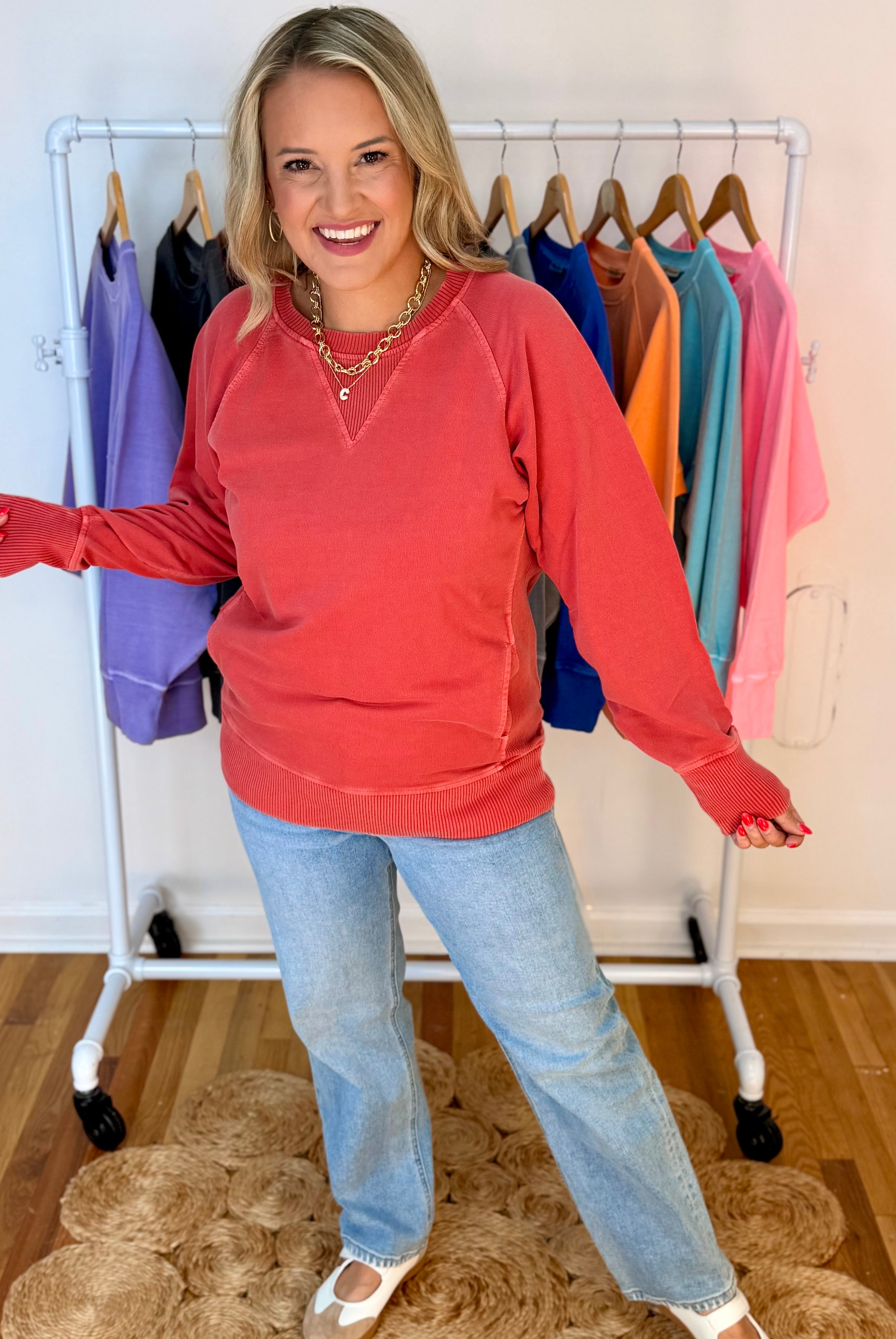 Keeping it Casual Pullover 2026 - Ruby-150 Sweatshirts-zenana-The Lovely Closet, Women's Fashion Boutique in Alexandria, KY