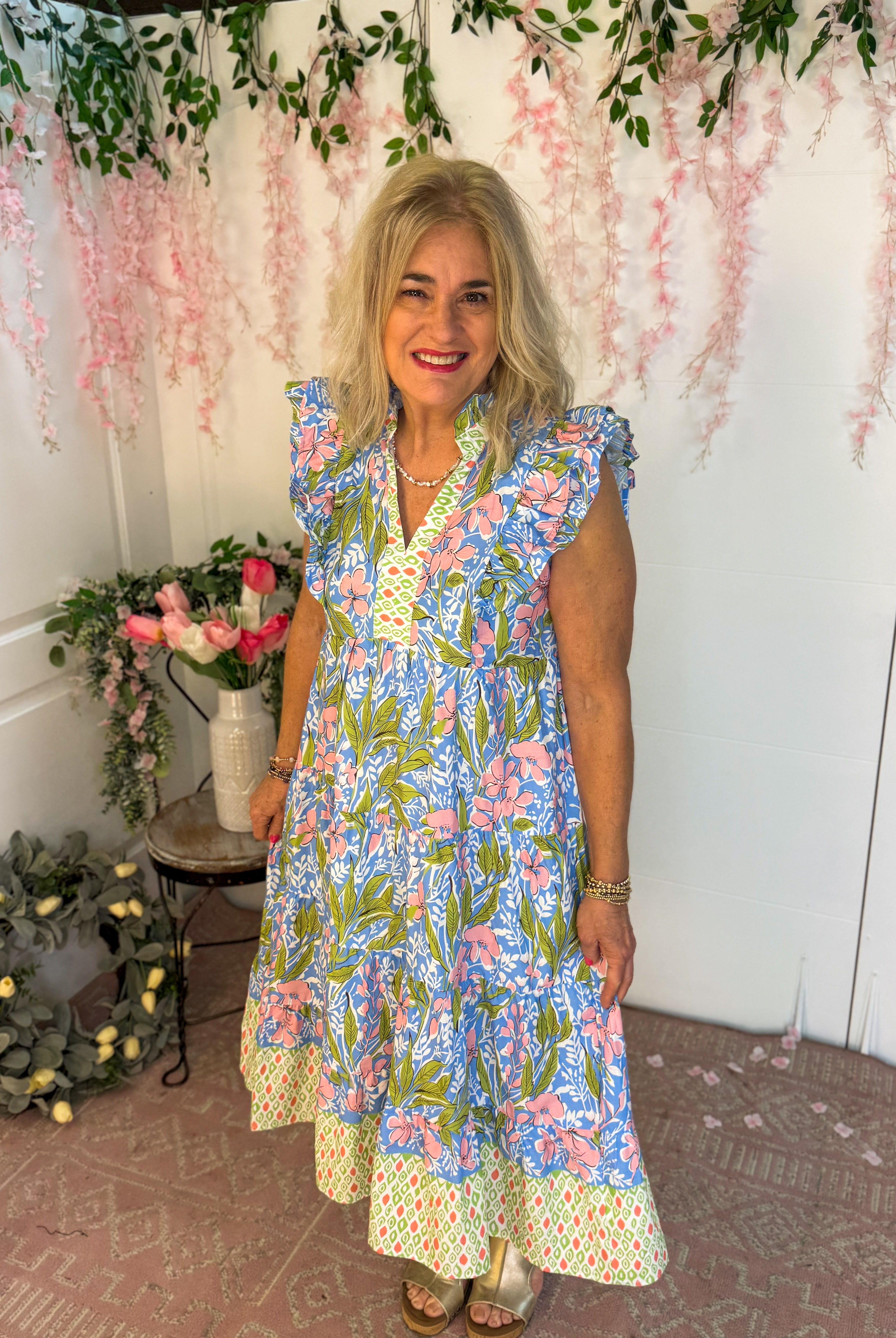 Fresh Floral Midi Dress-180 Dresses-umgee-The Lovely Closet, Women's Fashion Boutique in Alexandria, KY
