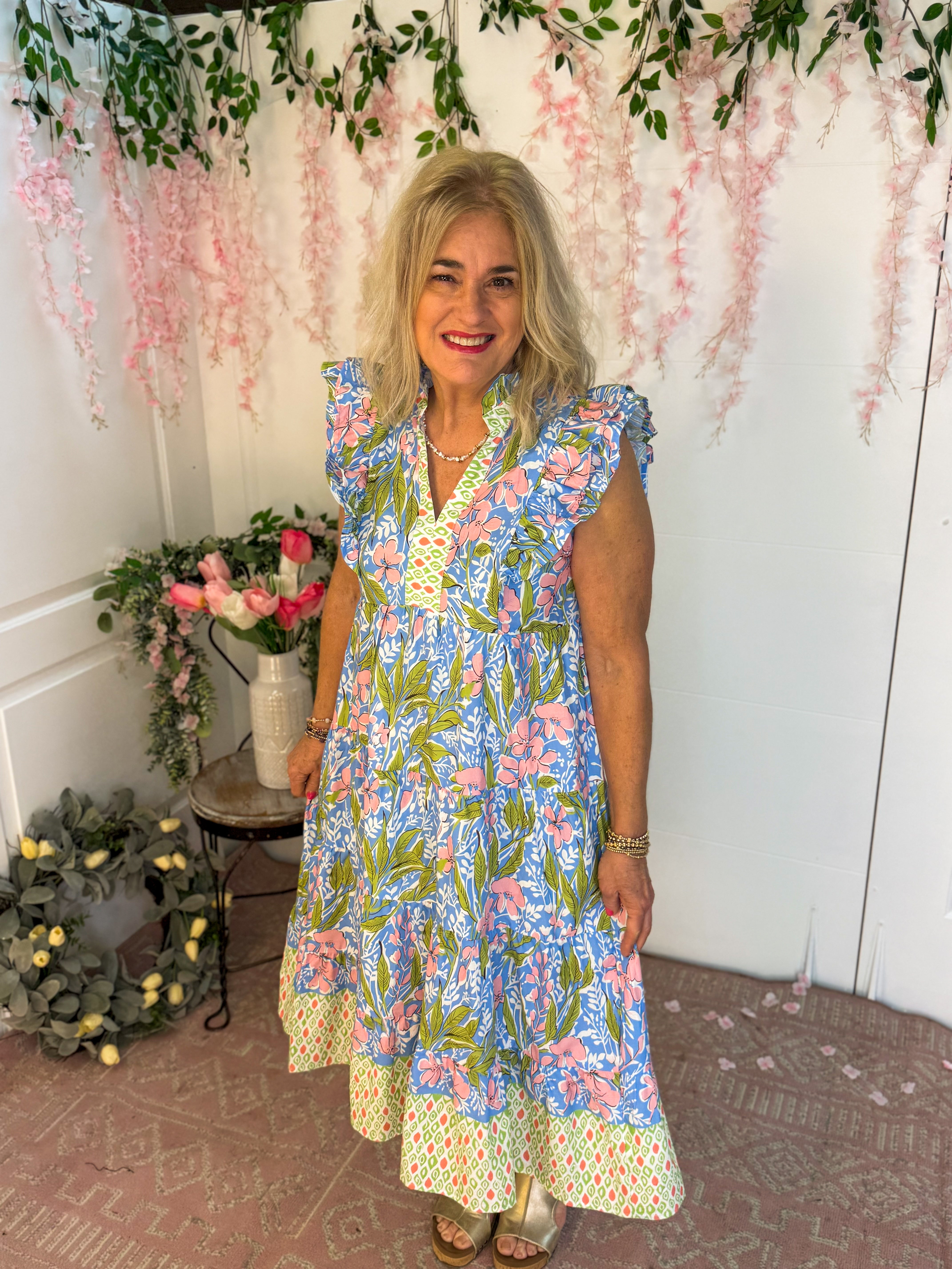 Fresh Floral Midi Dress-180 Dresses-umgee-The Lovely Closet, Women's Fashion Boutique in Alexandria, KY