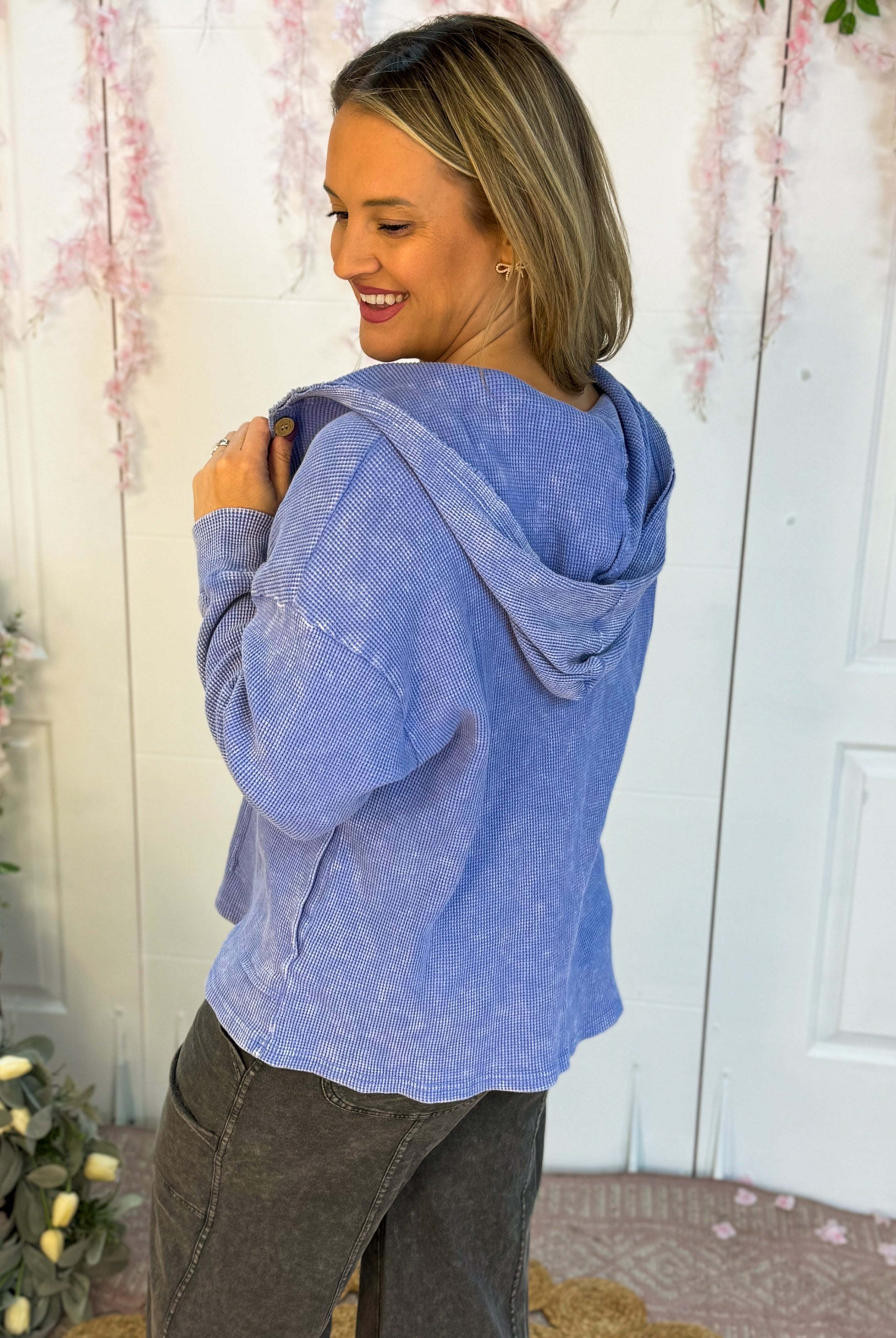 Waffle Knit Hooded Jacket-110 Long Sleeve Top-bibi-The Lovely Closet, Women's Fashion Boutique in Alexandria, KY