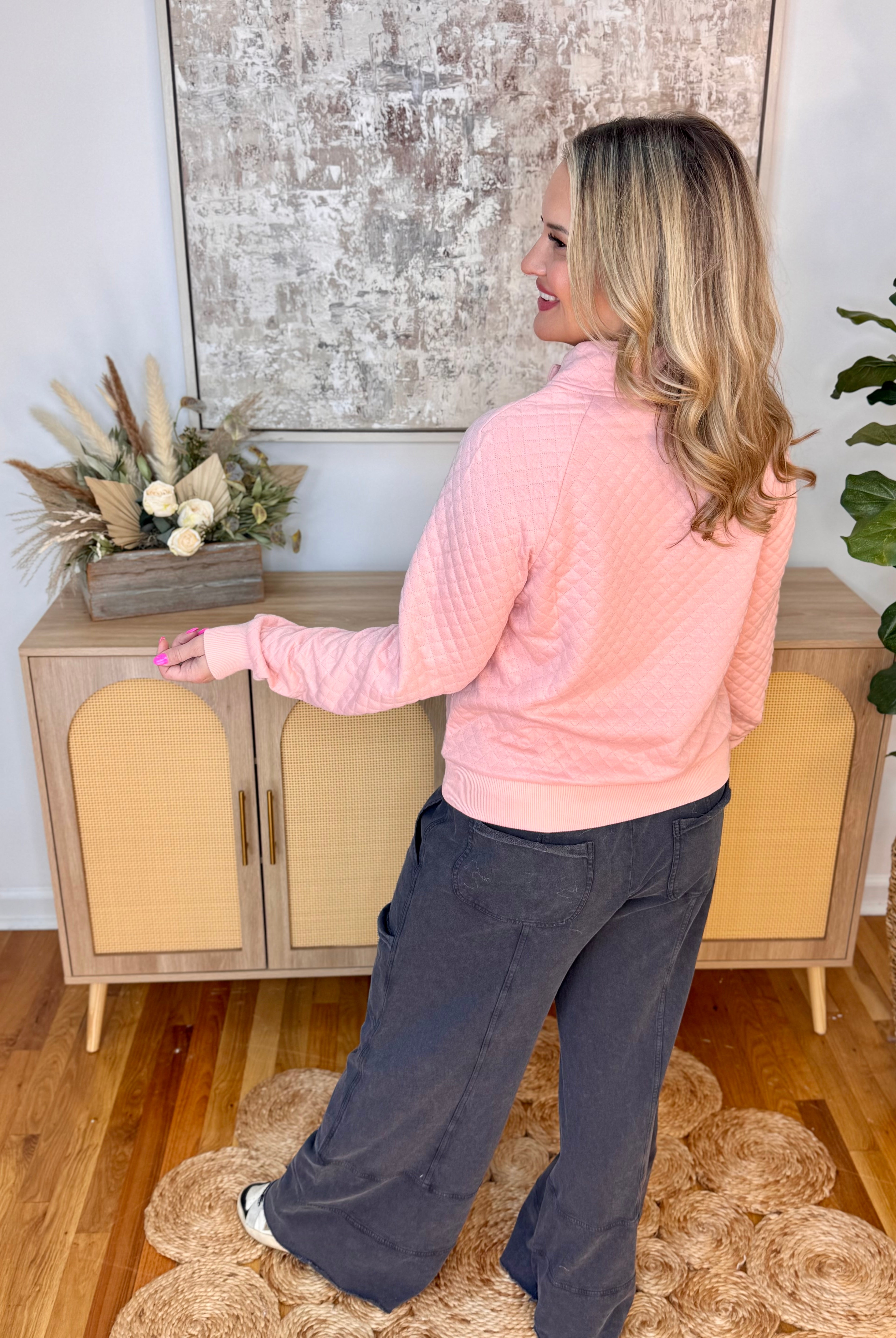 Winter Bliss Quilted Pullover - Blush-150 Sweatshirts-Doe and Rae-The Lovely Closet, Women's Fashion Boutique in Alexandria, KY