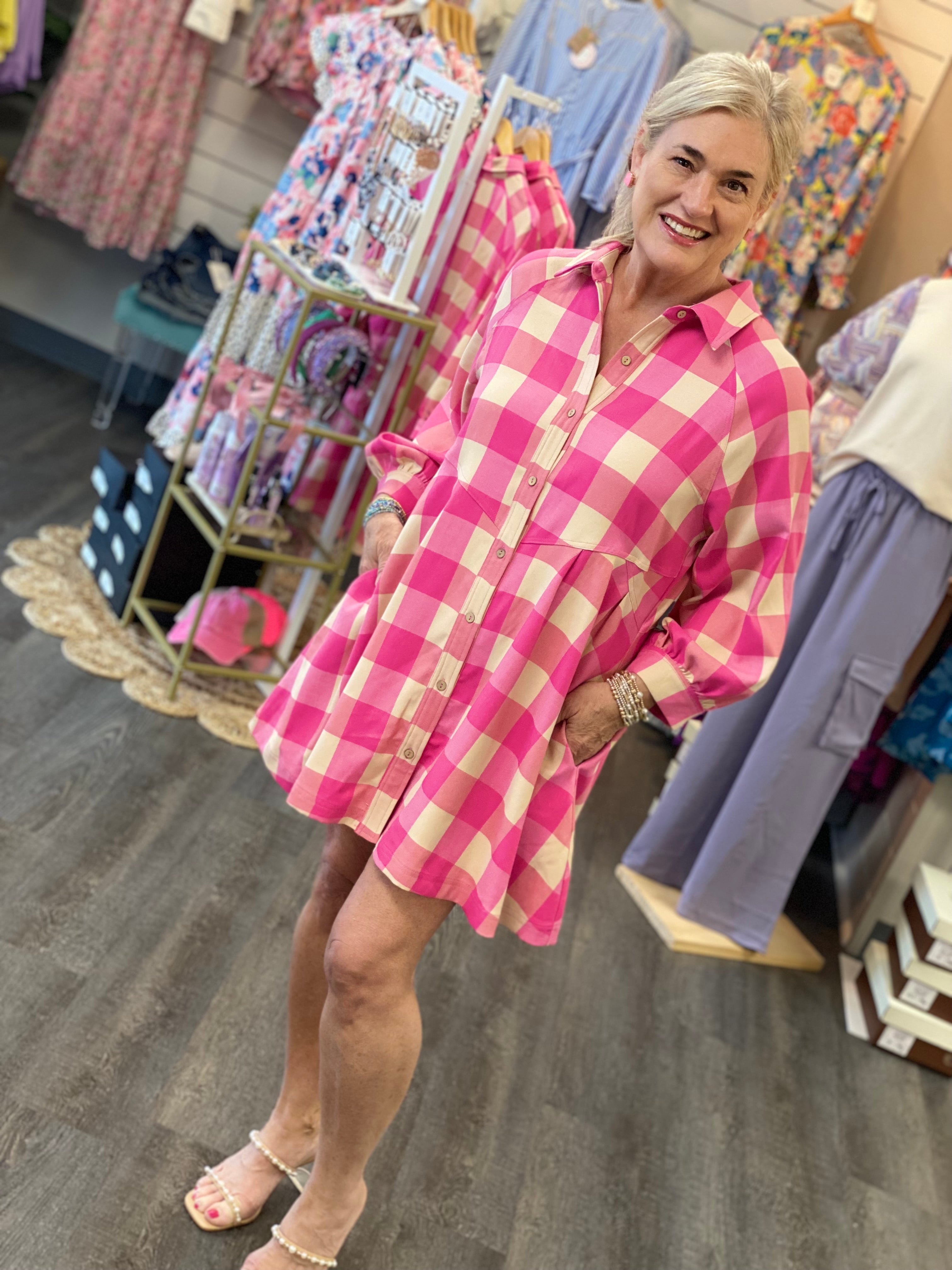 FINAL SALE Pink Plaid Dress-180 Dresses-The Lovely Closet-The Lovely Closet, Women's Fashion Boutique in Alexandria, KY