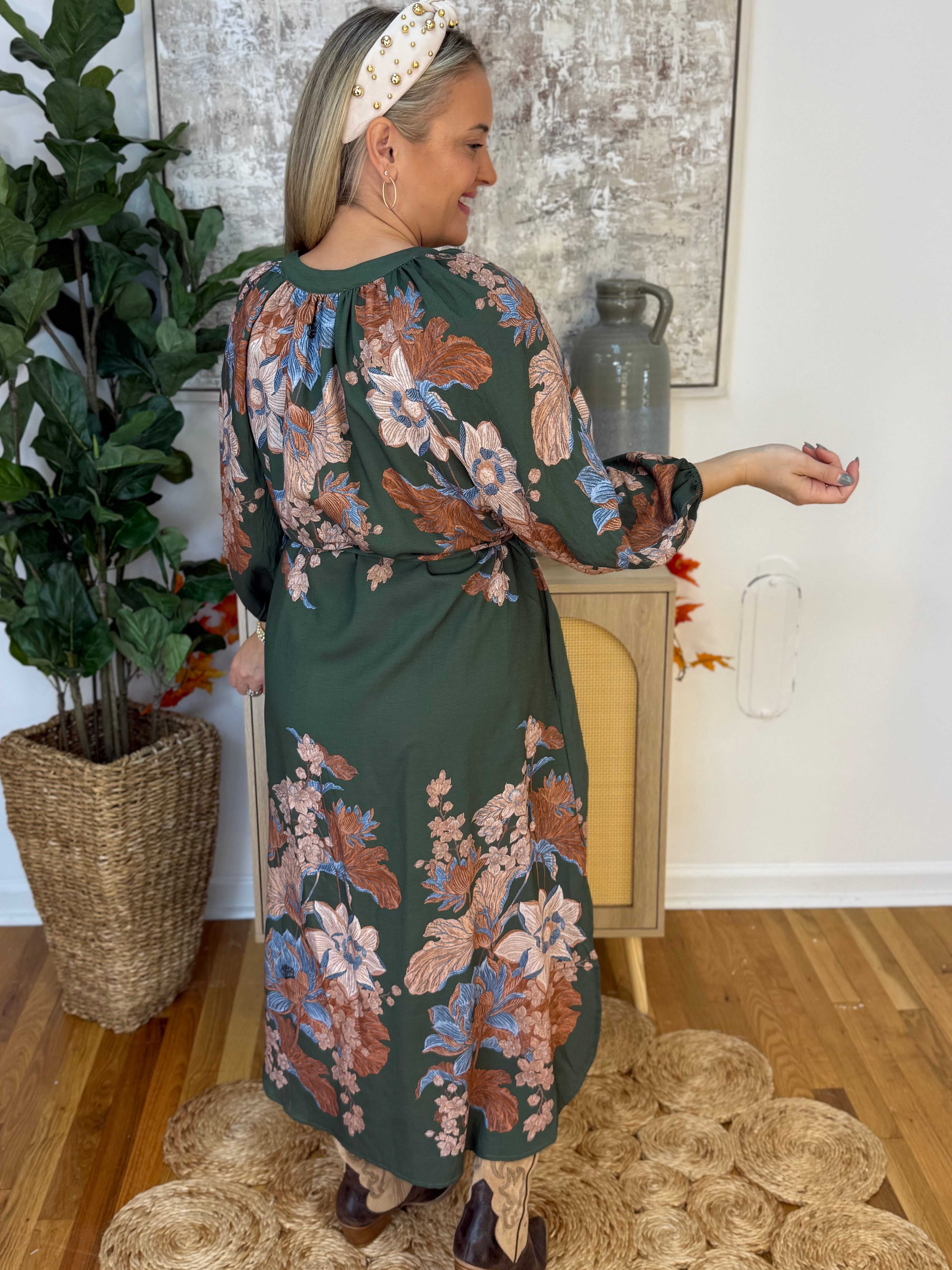 Autumn Escape Midi Dress-180 Dresses-Entro-The Lovely Closet, Women's Fashion Boutique in Alexandria, KY