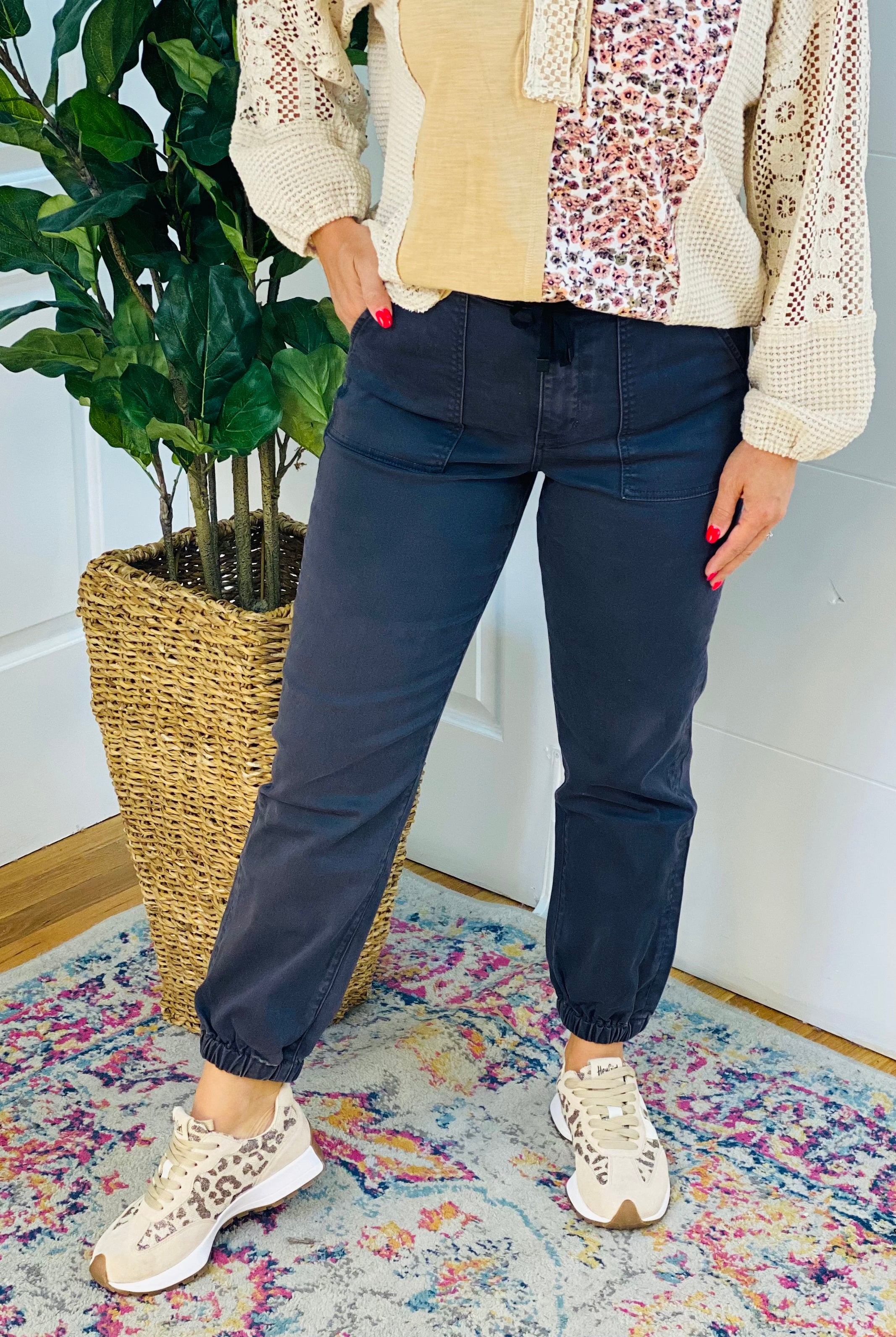 MICA Jogger Pants Charcoal Grey-210 Jeans-Mica Denim-The Lovely Closet, Women's Fashion Boutique in Alexandria, KY