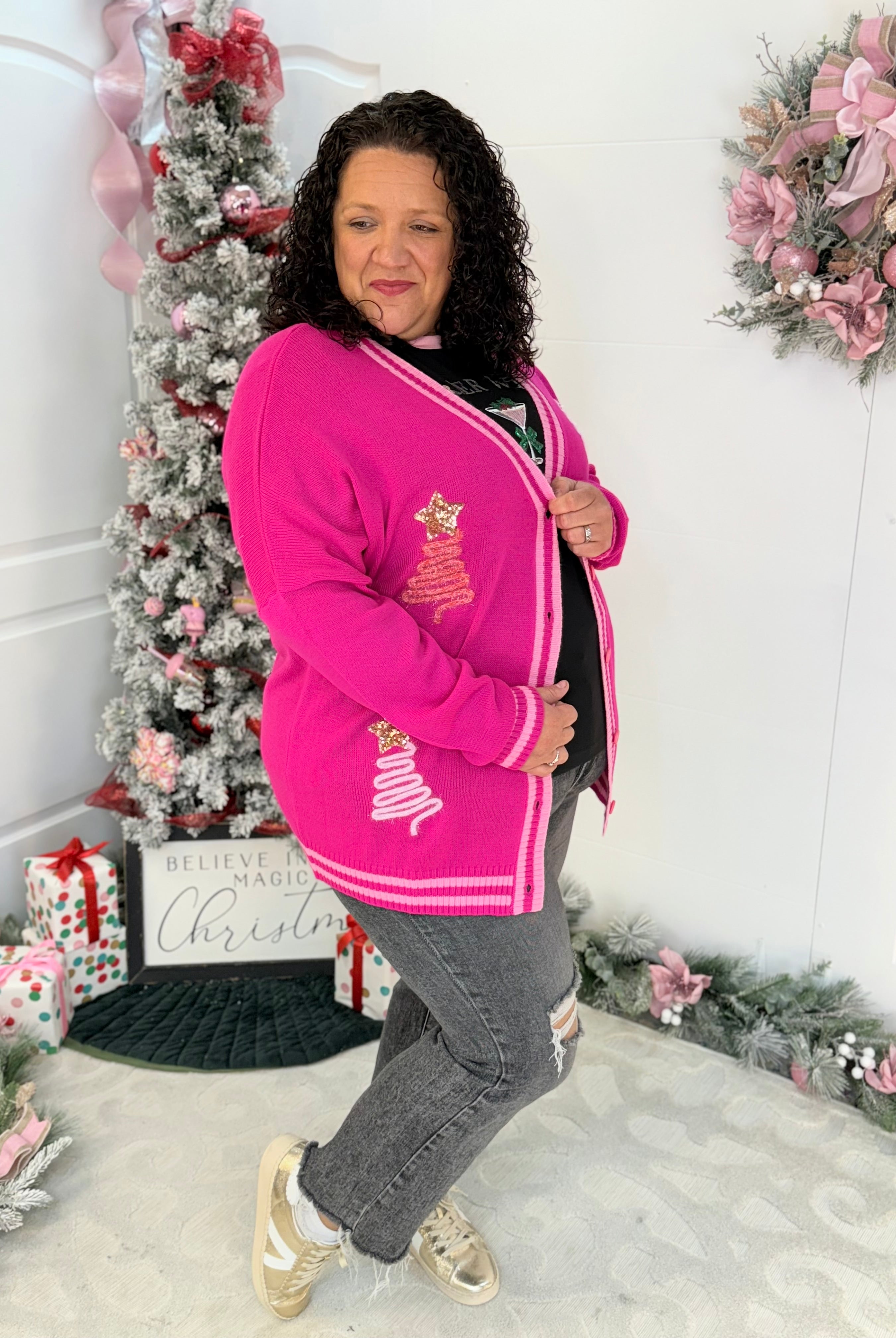 Jess Lea - Tinsel Trees Relaxed Cardigan-160 Cardigan/Kimonos-Jess Lea-The Lovely Closet, Women's Fashion Boutique in Alexandria, KY