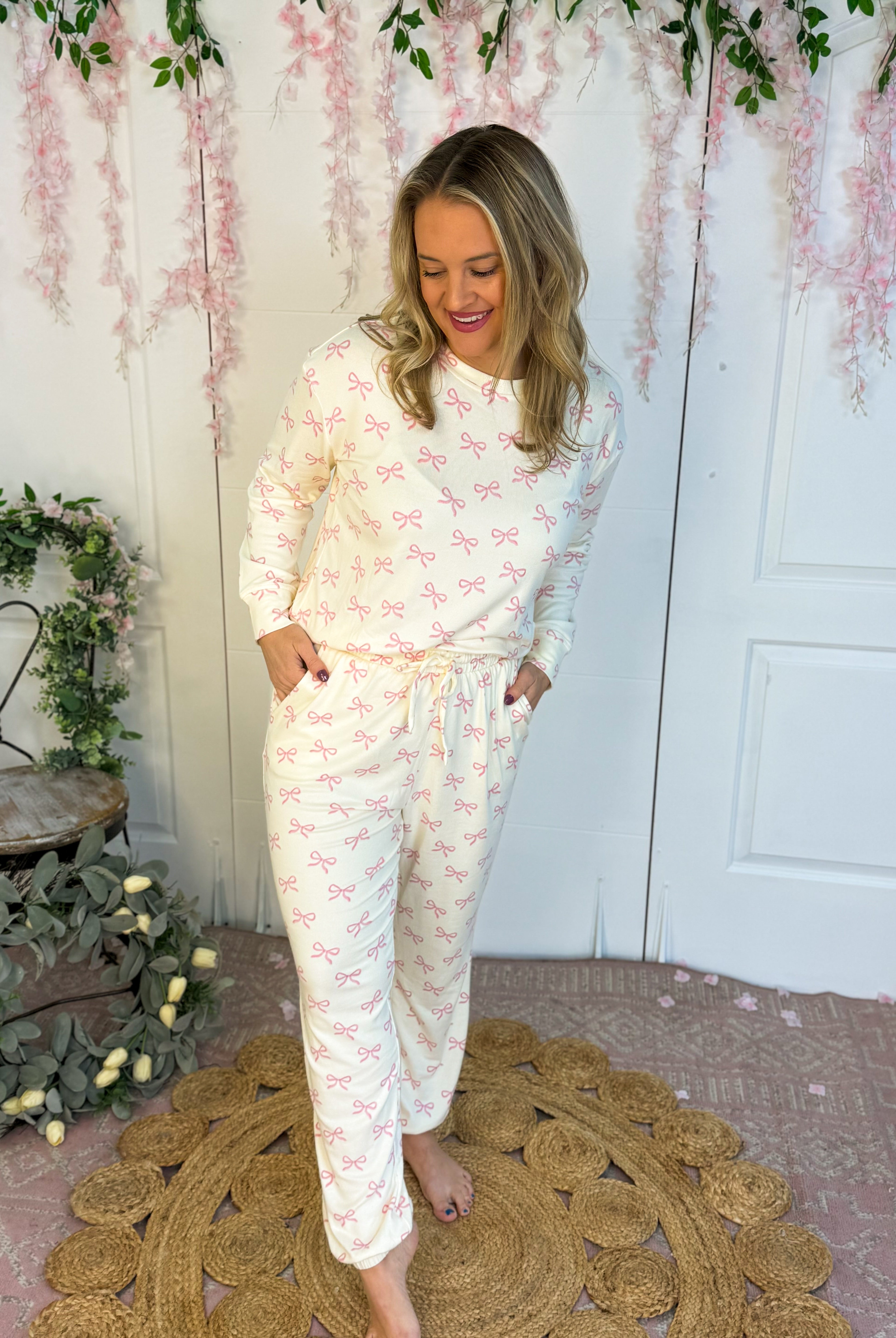 Mary Square Sophie Bows Jogger Set-190 Rompers/Jumpsuits/Sets-Mary Square-The Lovely Closet, Women's Fashion Boutique in Alexandria, KY