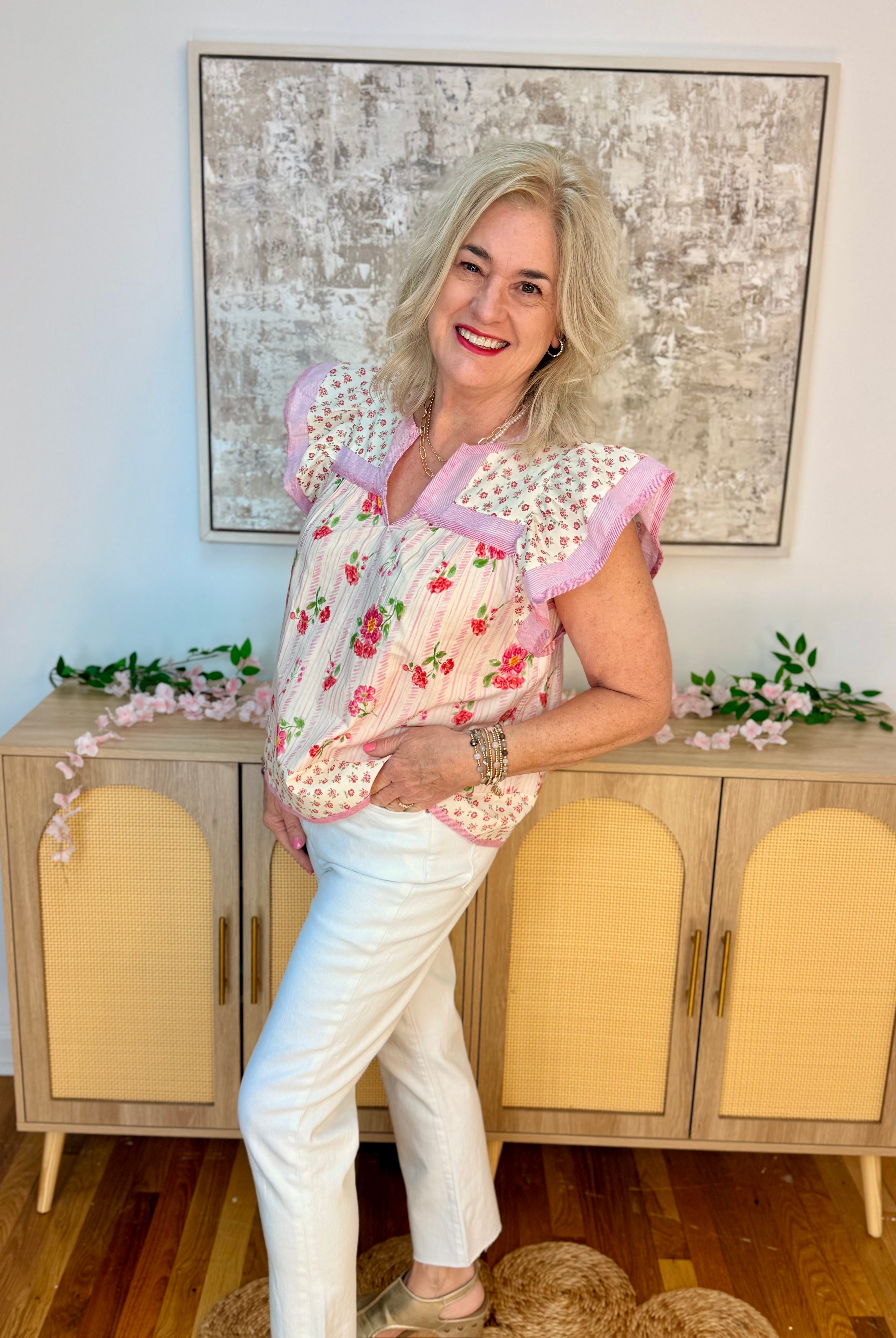 Spring Celebration Blouse-100 Short Sleeve Tops-Doe and Rae-The Lovely Closet, Women's Fashion Boutique in Alexandria, KY