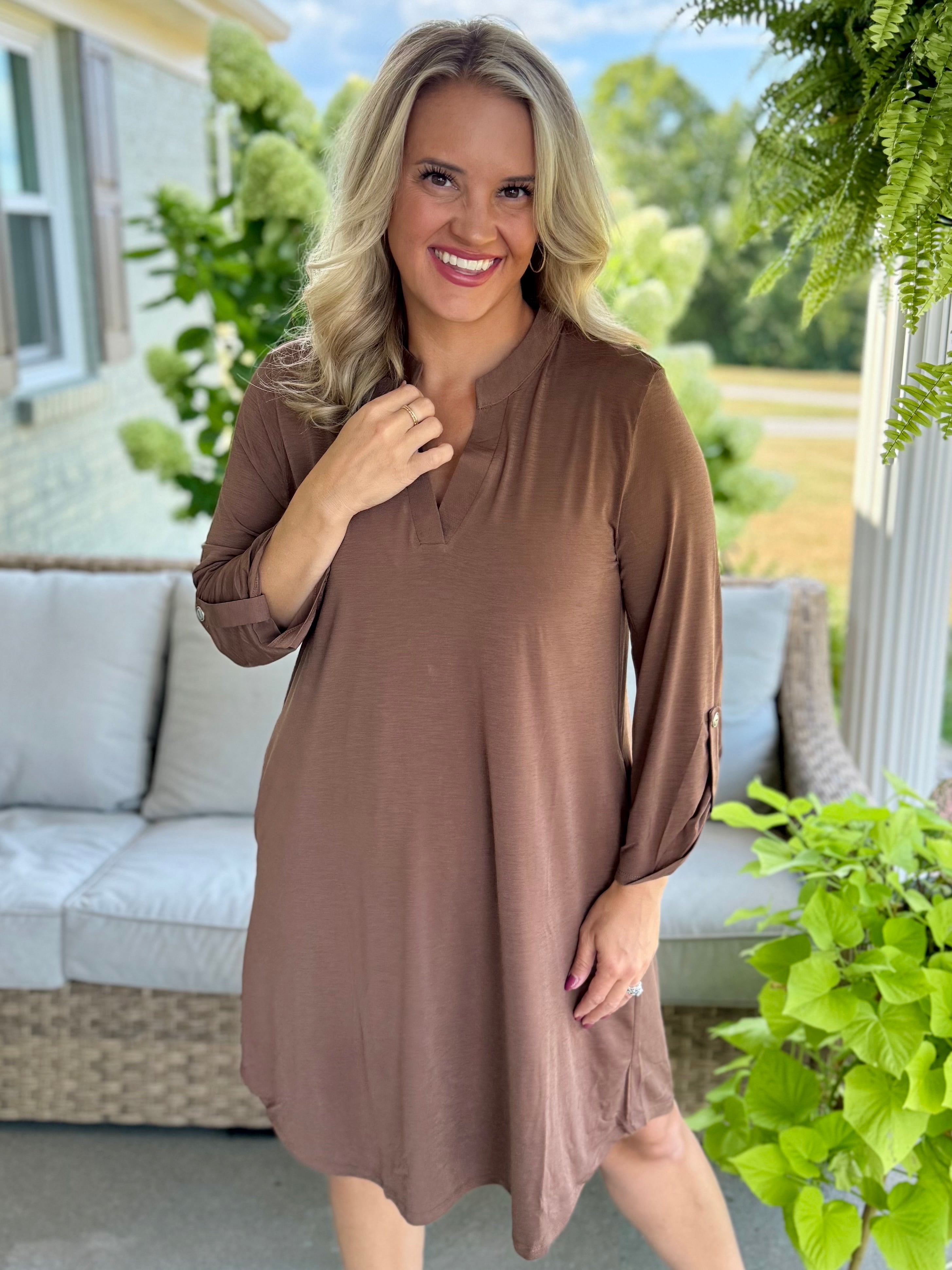 Everly Essential Dress - Mocha-180 Dresses-Dear Scarlett-The Lovely Closet, Women's Fashion Boutique in Alexandria, KY