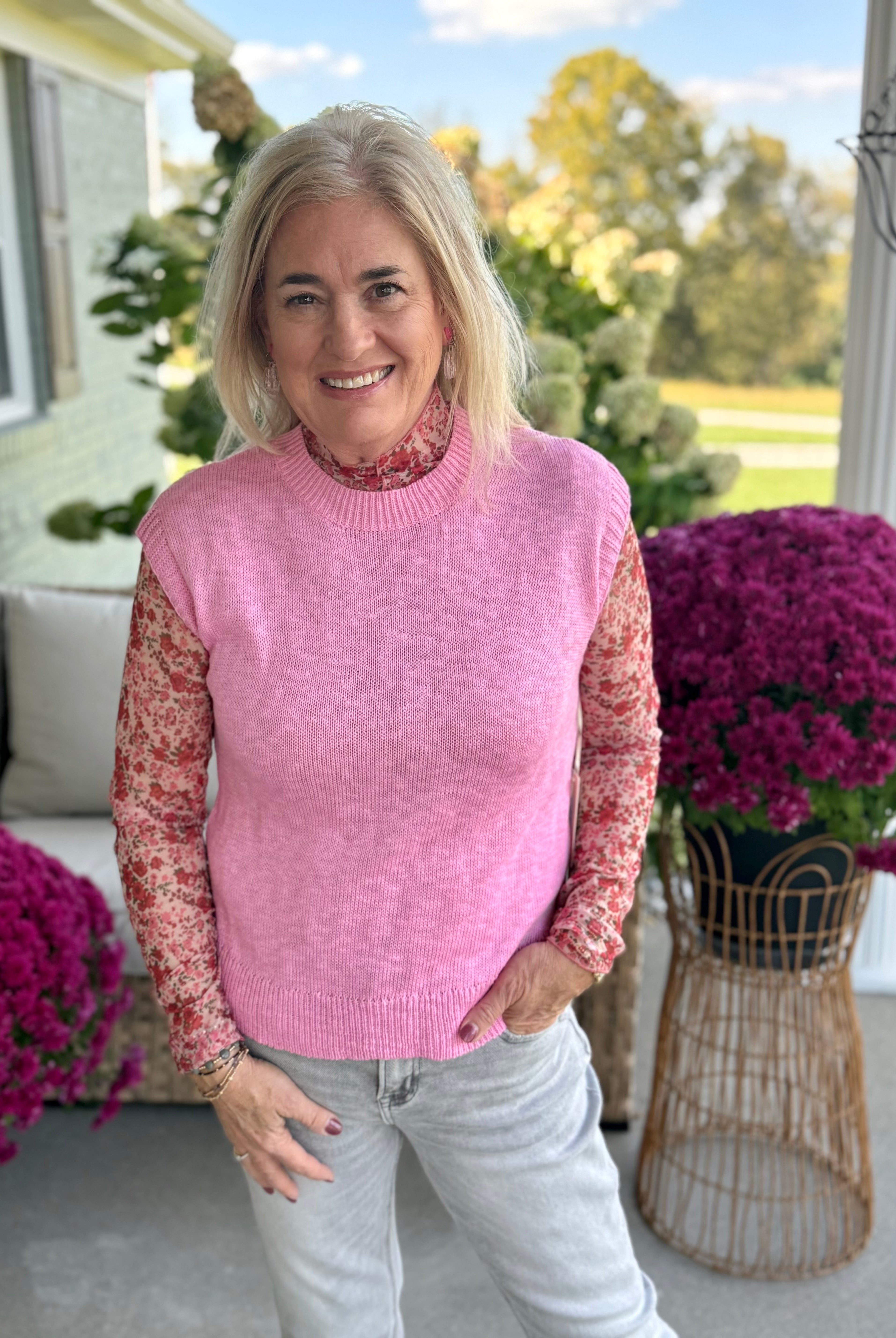 Ready for Fall Knit Top - Pink-120 Sleeveless Tops-Donation Pink-The Lovely Closet, Women's Fashion Boutique in Alexandria, KY