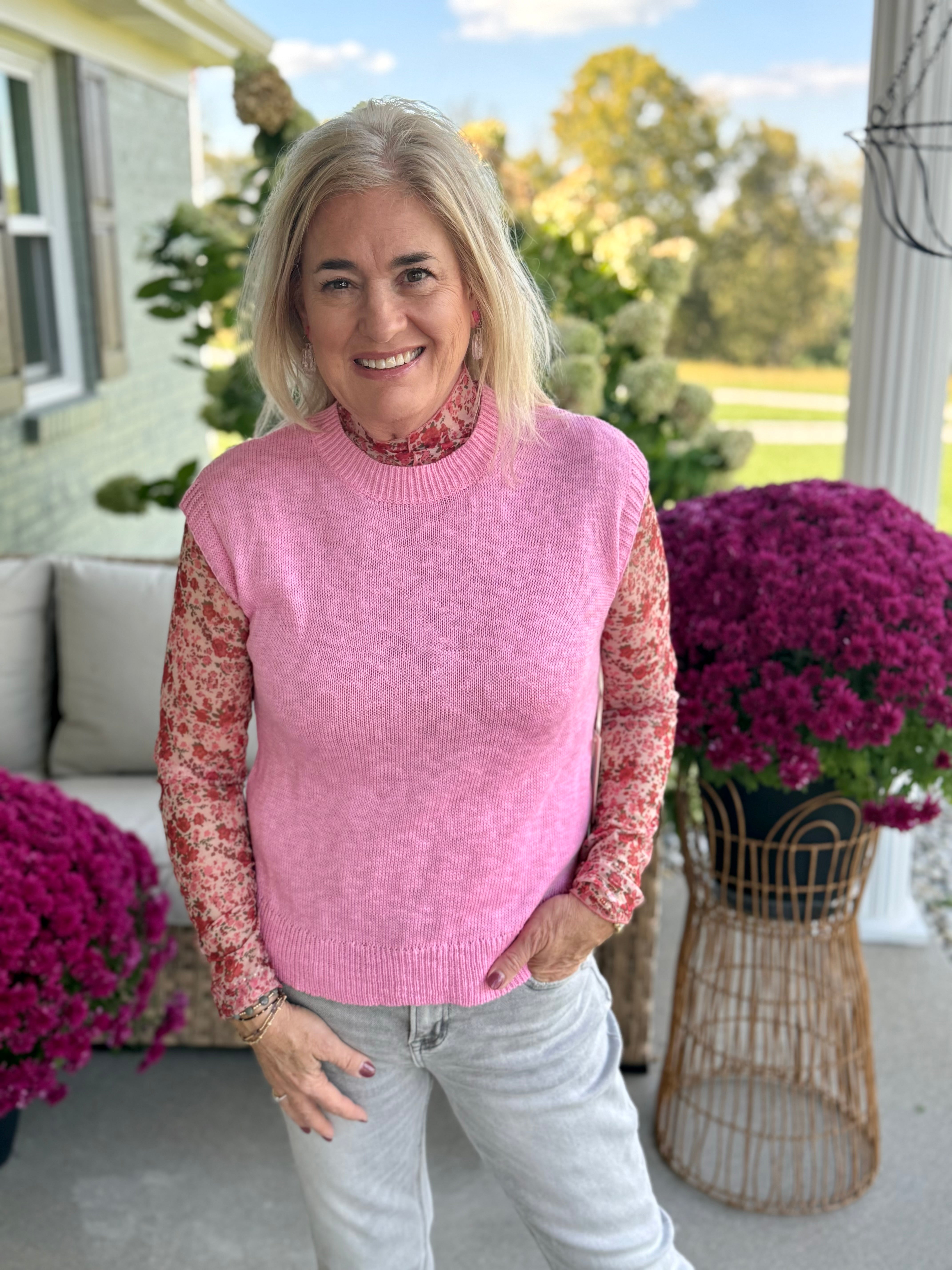 Ready for Fall Knit Top - Pink-120 Sleeveless Tops-Donation Pink-The Lovely Closet, Women's Fashion Boutique in Alexandria, KY
