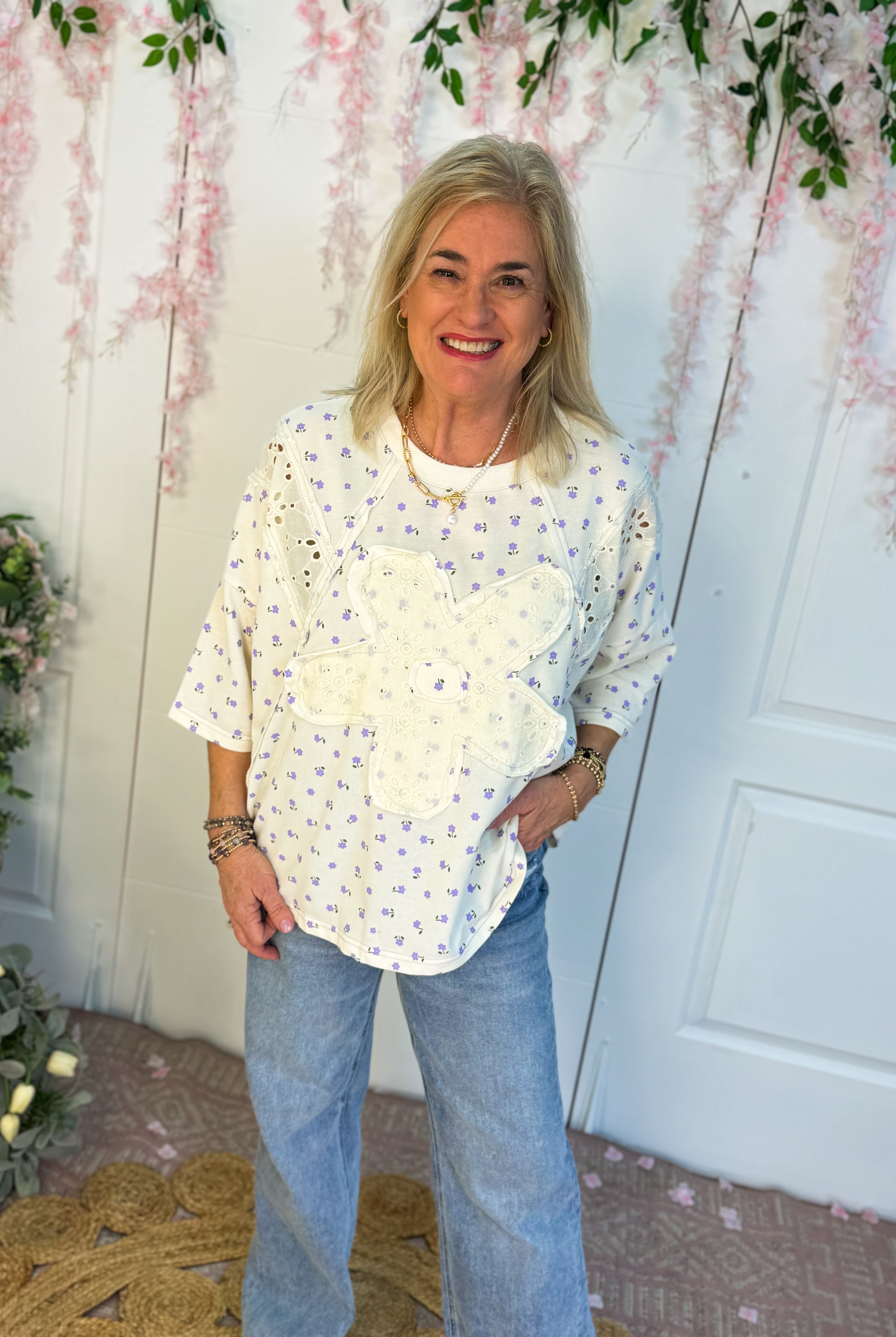 Lavender Ditsy Print Top-100 Short Sleeve Tops-easel-The Lovely Closet, Women's Fashion Boutique in Alexandria, KY