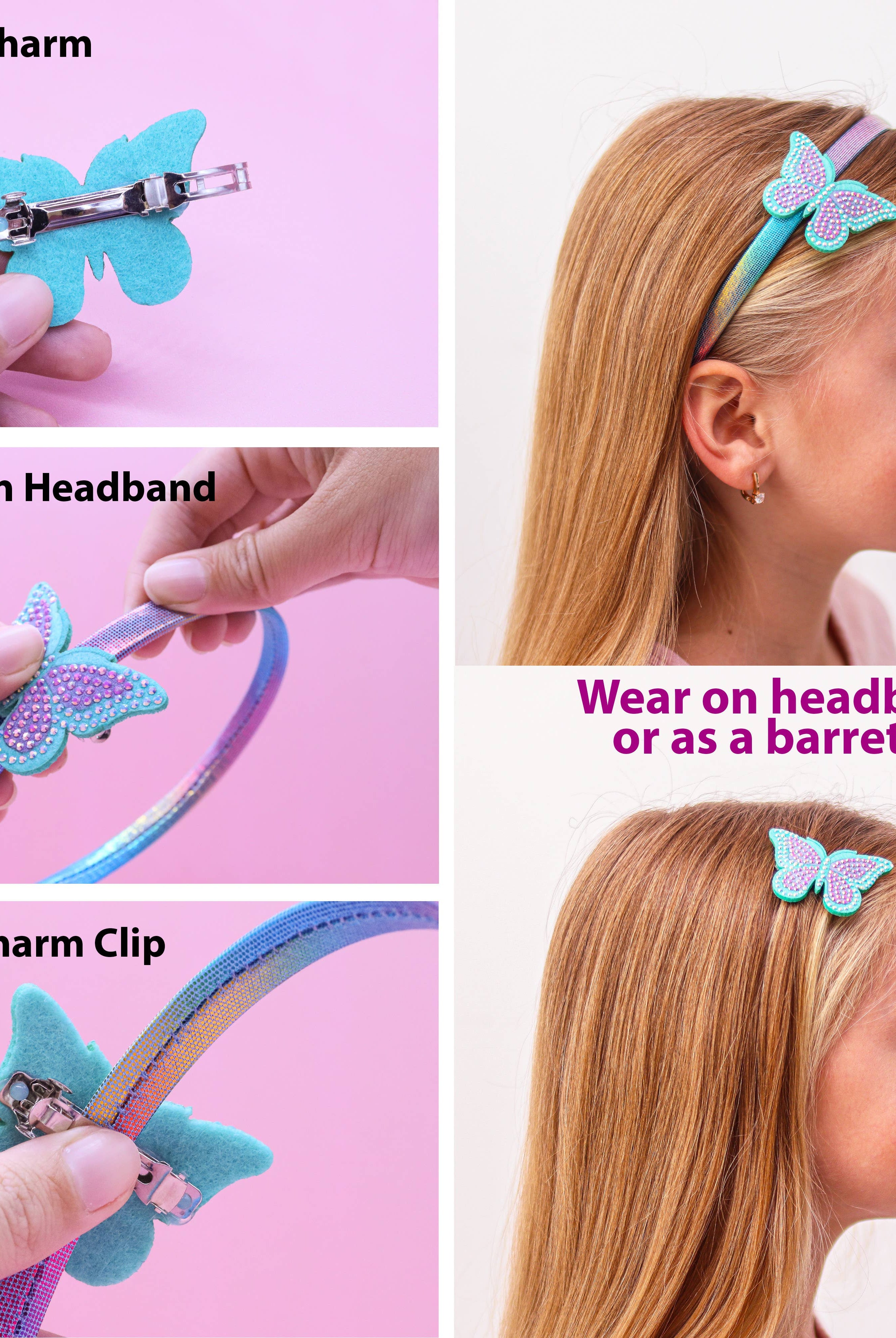 Interchangeable Charm Headband and Hair Clips: Chenille Rainbow/Heart/Star-310 Gift-Frog Sac-The Lovely Closet, Women's Fashion Boutique in Alexandria, KY