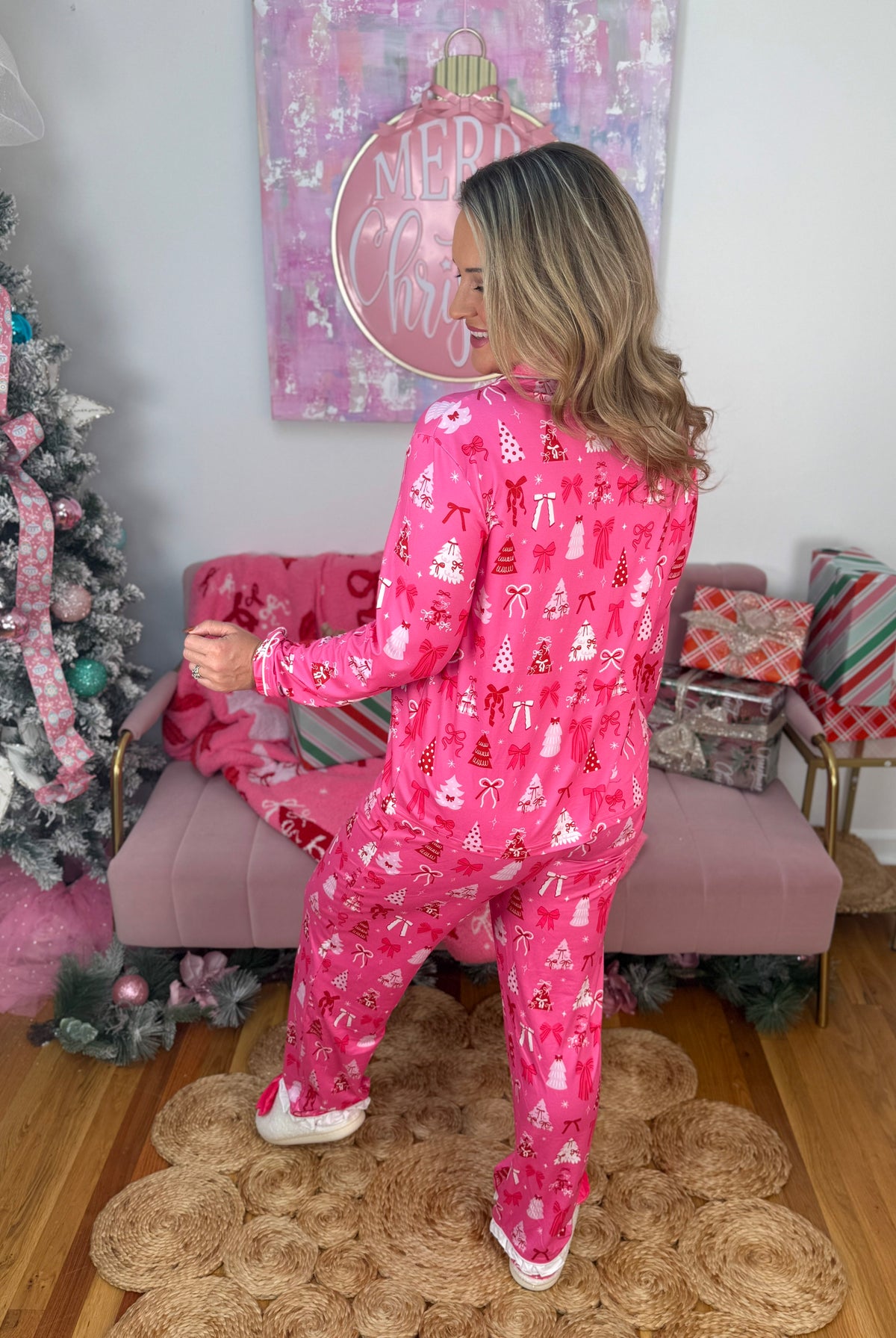 Jess Lea Pretty Pink Christmas Ruffle Pajamas-350 Holiday-Jess Lea-The Lovely Closet, Women's Fashion Boutique in Alexandria, KY