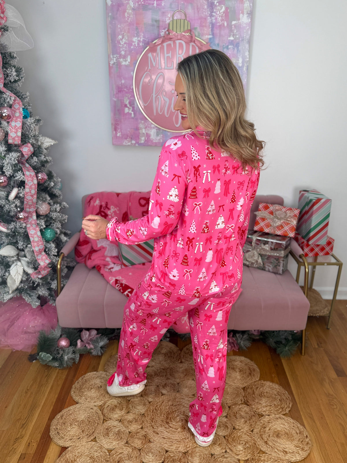 Jess Lea Pretty Pink Christmas Ruffle Pajamas-350 Holiday-Jess Lea-The Lovely Closet, Women's Fashion Boutique in Alexandria, KY