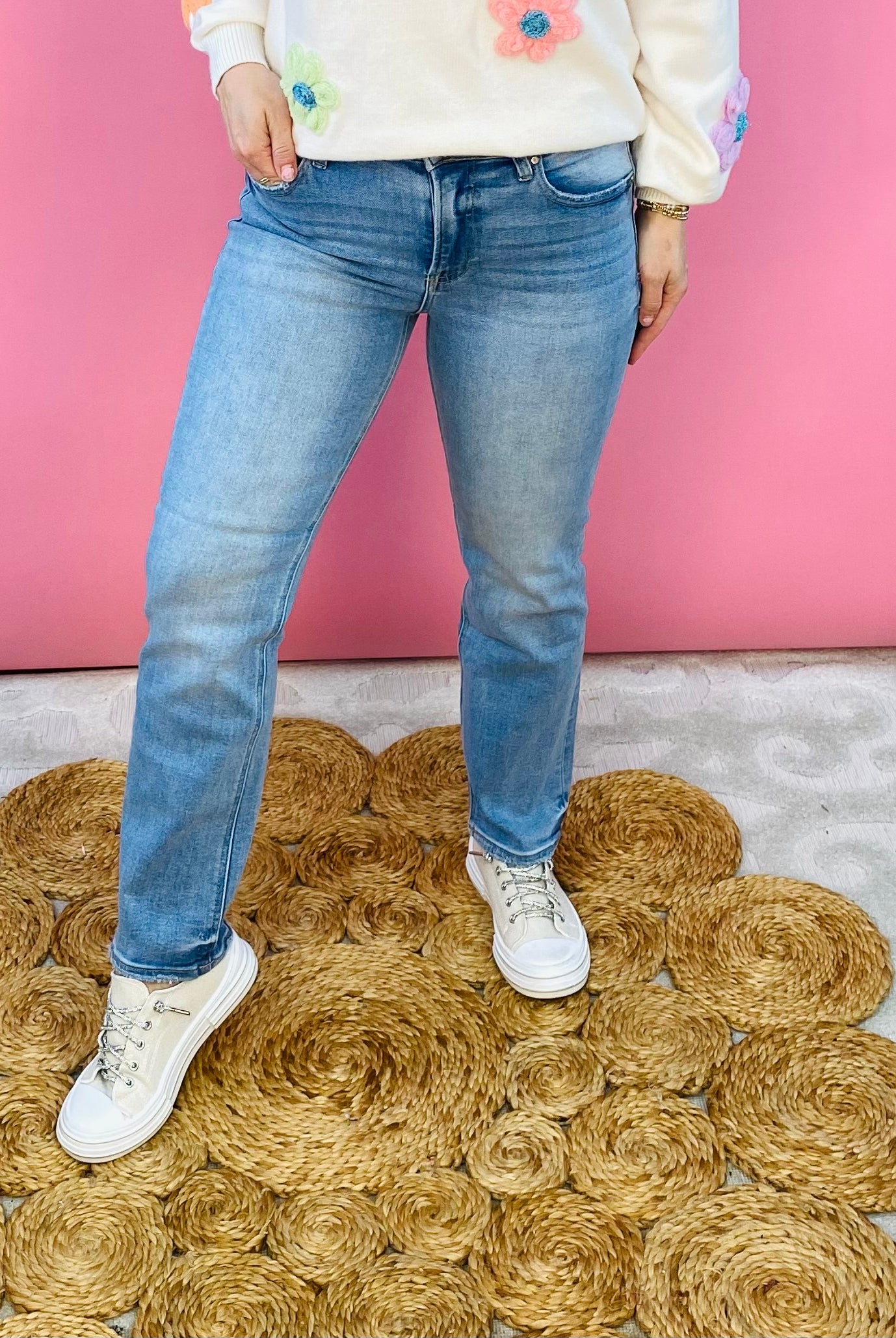 RISEN - Mid Rise Ankle Slim Straight Medium Wash-210 Jeans-Risen-The Lovely Closet, Women's Fashion Boutique in Alexandria, KY