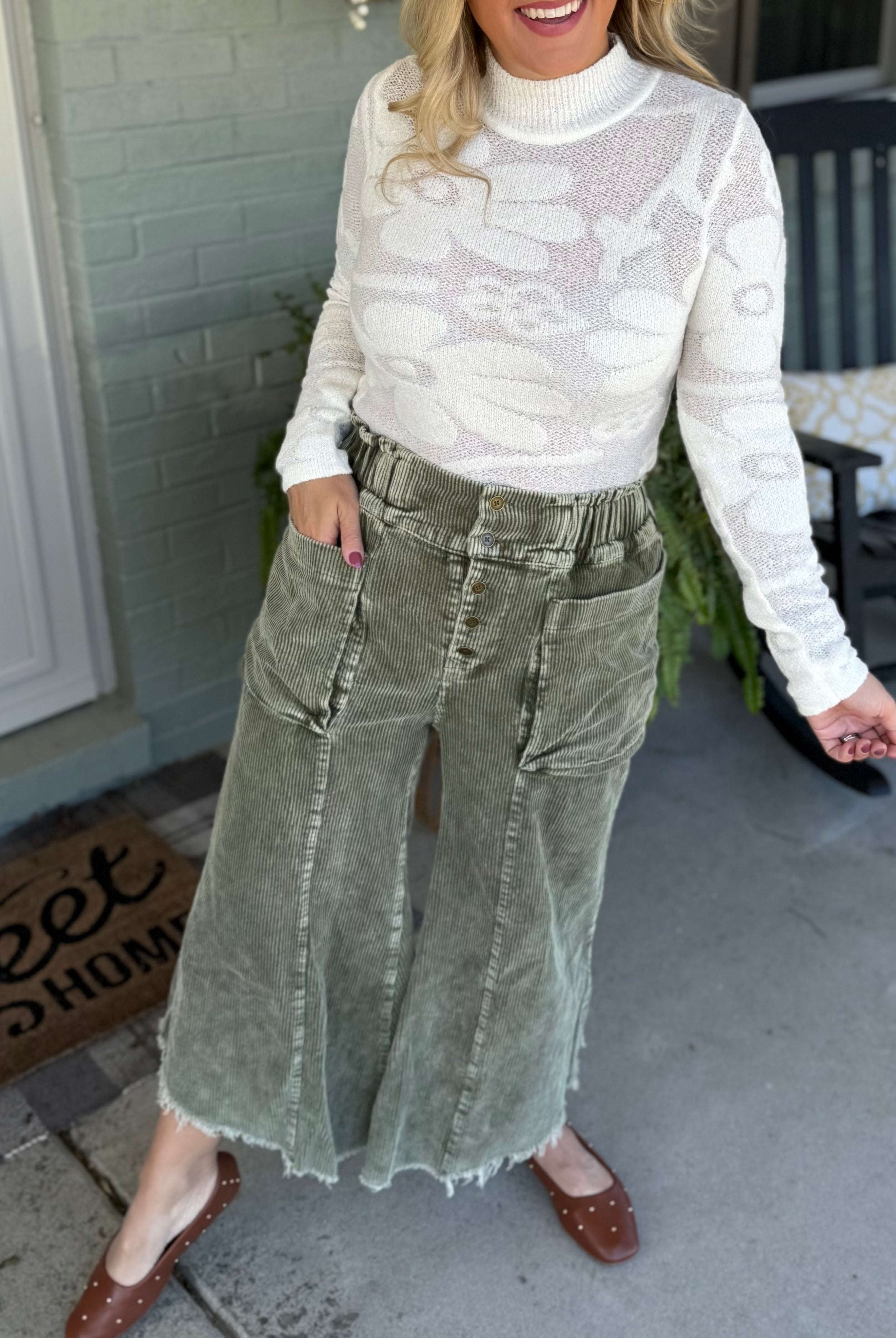 Autumn Glow Corduroy Cropped Pants - Olive-240 Pants-Anniewear-The Lovely Closet, Women's Fashion Boutique in Alexandria, KY