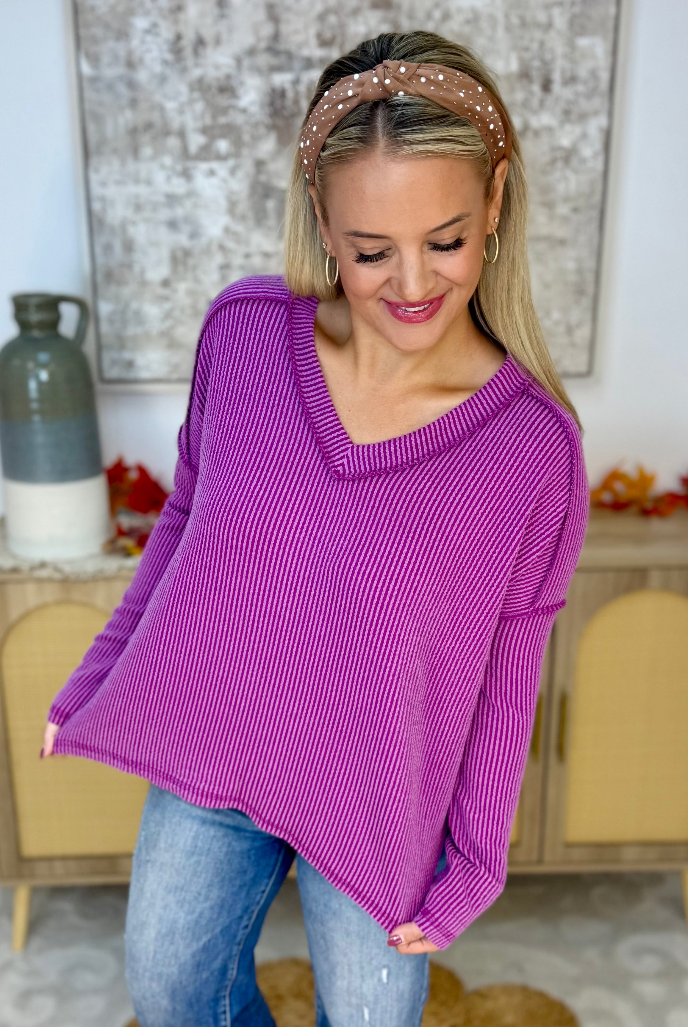 Autumn Days Ribbed Top - Plum-110 Long Sleeve Top-zenana-The Lovely Closet, Women's Fashion Boutique in Alexandria, KY