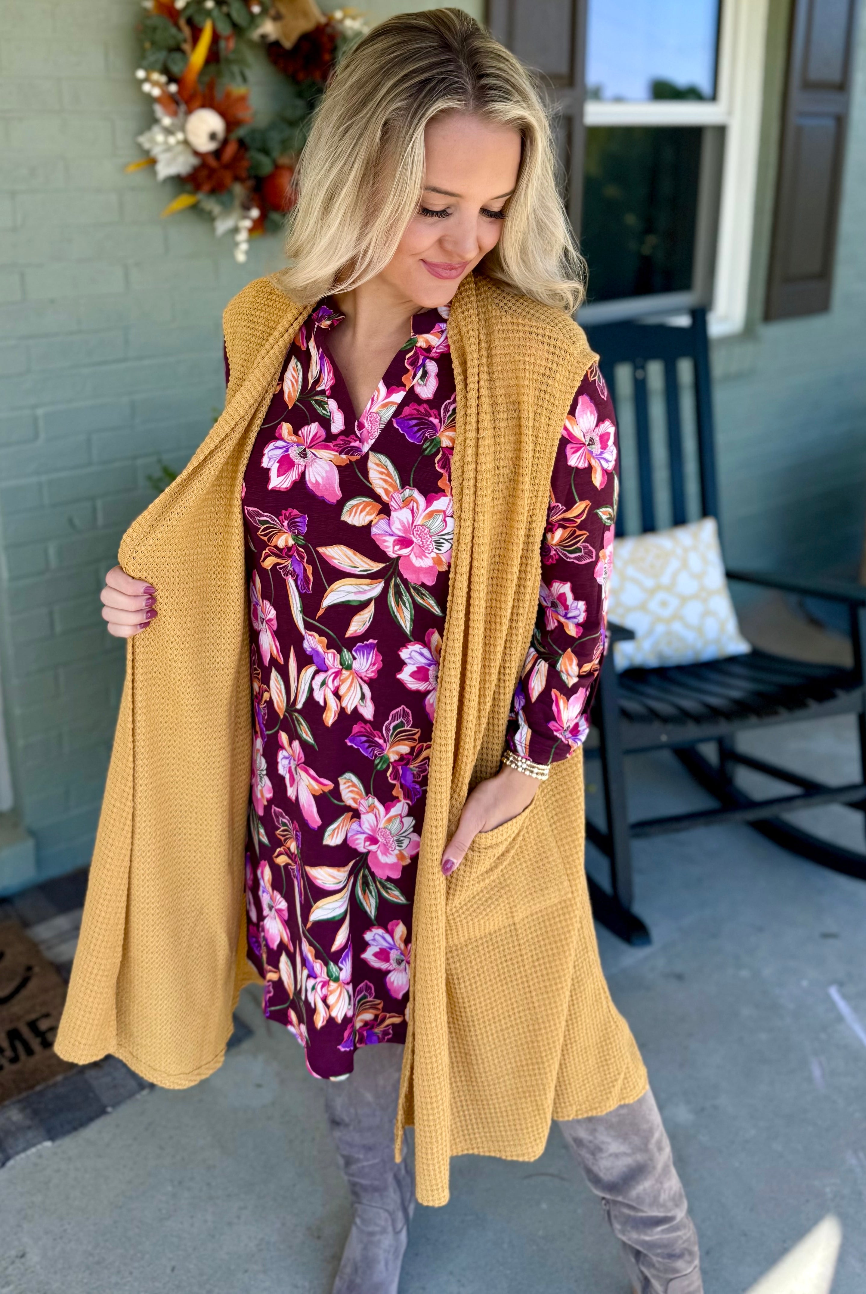 FINAL SALE - Chill in the Air Midi Vest - Marigold-160 Cardigan/Kimonos-Dear Scarlett-The Lovely Closet, Women's Fashion Boutique in Alexandria, KY