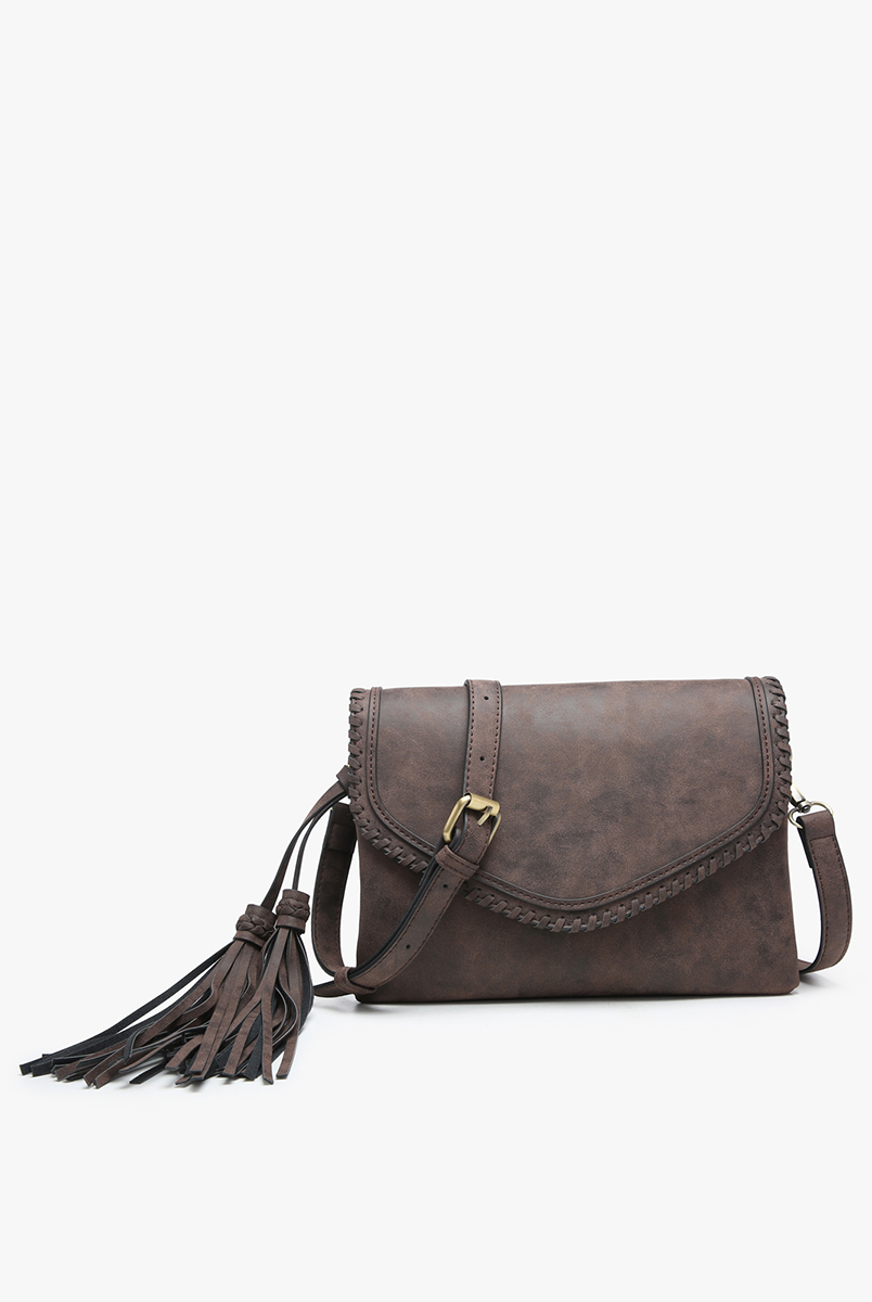 FINAL SALE Sloane Suede Flapover Whipstitch Crossbody: Dark Brown-290 Bag/Handbags-Jen & Co.-The Lovely Closet, Women's Fashion Boutique in Alexandria, KY