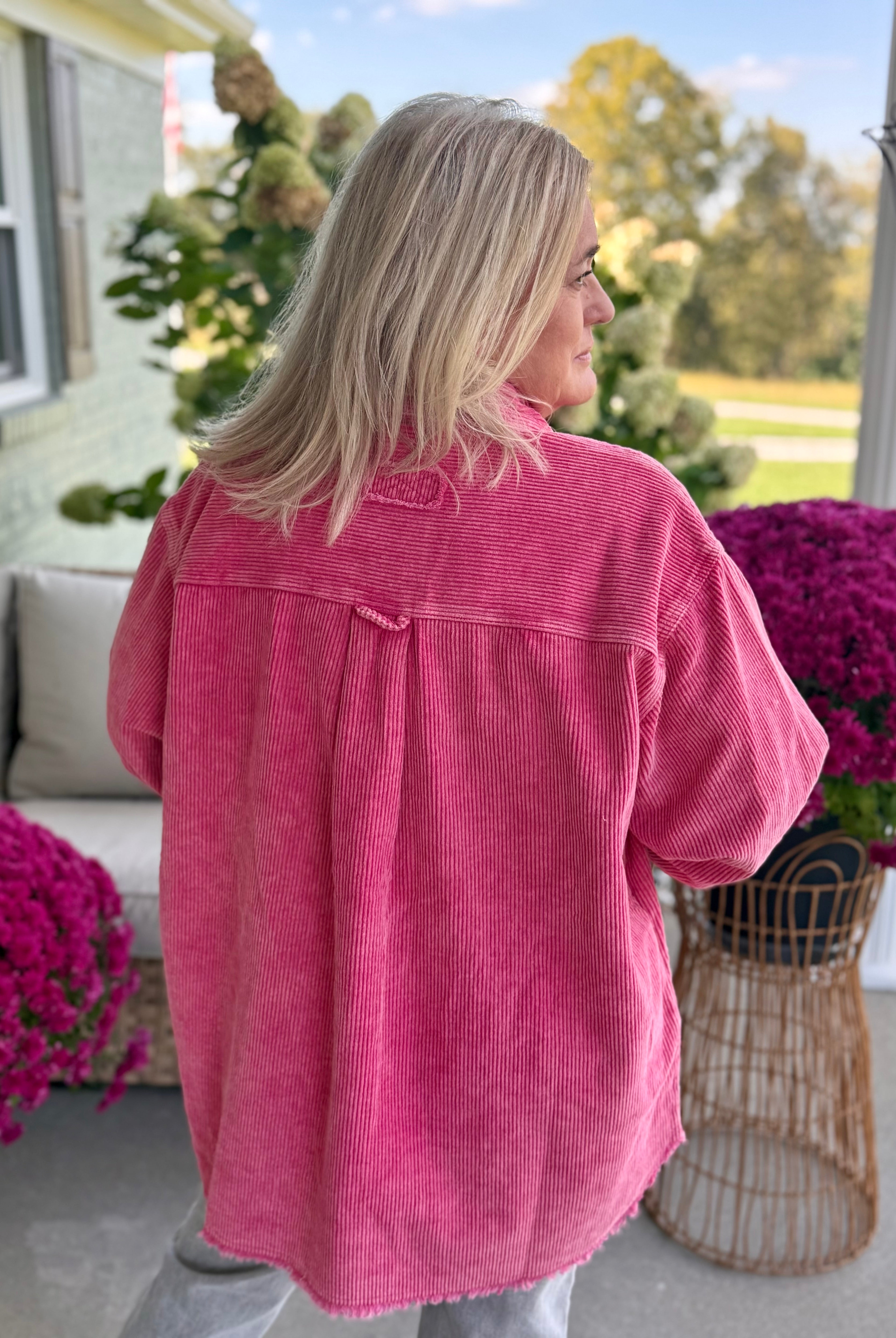 Courage in Corduroy Pink Shacket-170 Jackets/Outerwear-Donation Pink-The Lovely Closet, Women's Fashion Boutique in Alexandria, KY