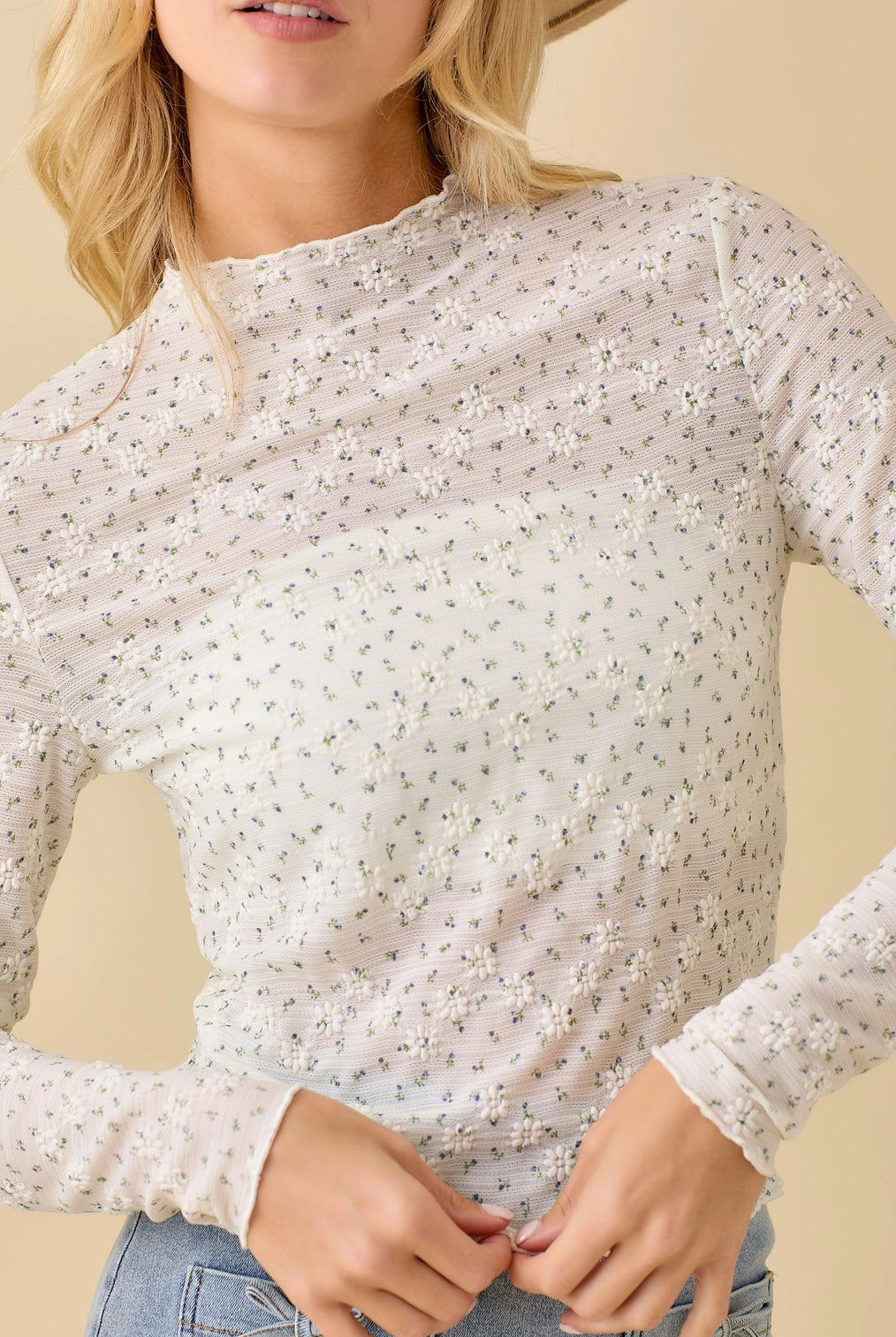 Sheer Ditsy Blue Floral Layering Top-110 Long Sleeve Top-The Lovely Closet-The Lovely Closet, Women's Fashion Boutique in Alexandria, KY