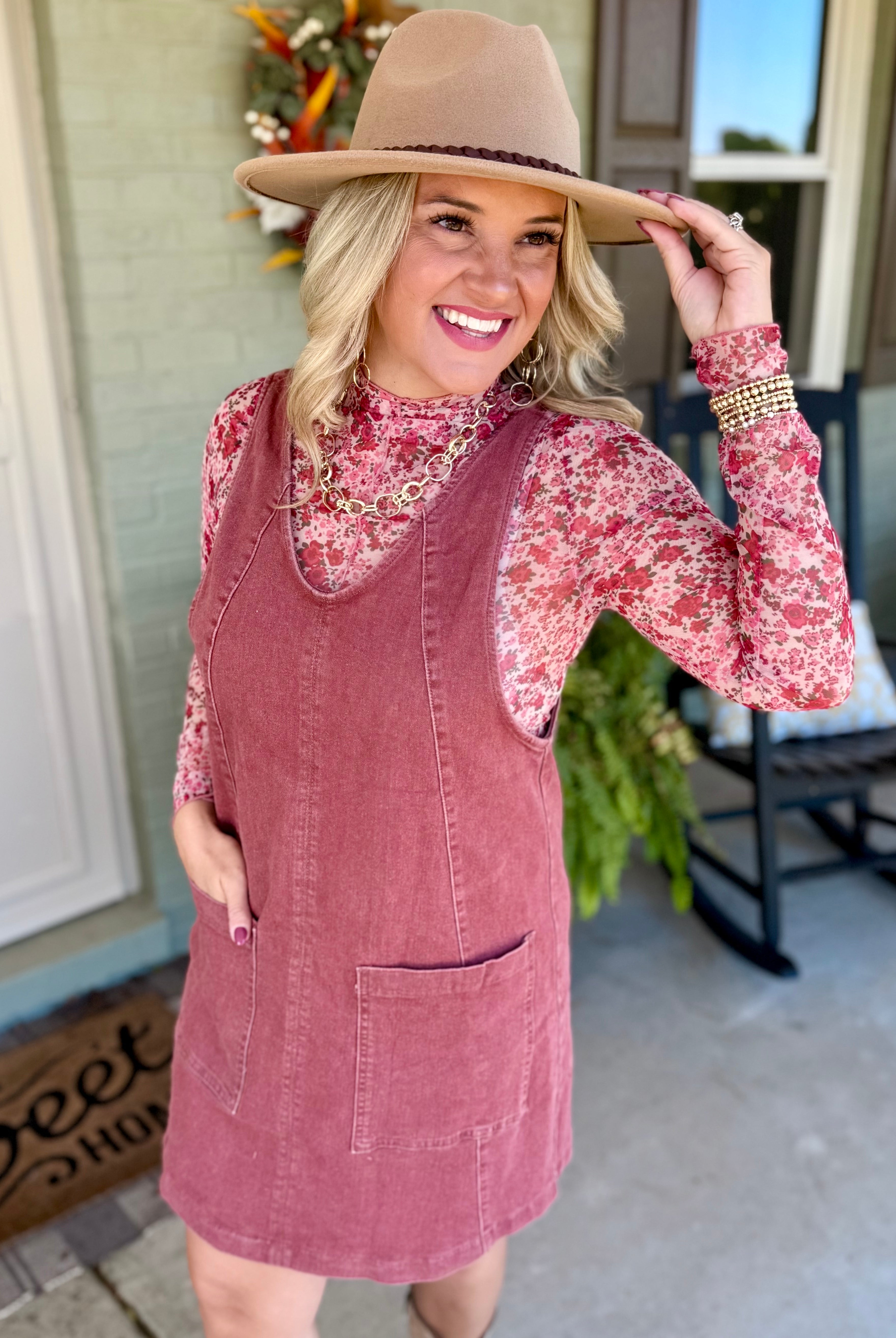 Maple Lane Overall Mini Dress - Brick-180 Dresses-Anniewear-The Lovely Closet, Women's Fashion Boutique in Alexandria, KY