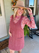 Maple Lane Overall Mini Dress - Brick-180 Dresses-Anniewear-The Lovely Closet, Women's Fashion Boutique in Alexandria, KY