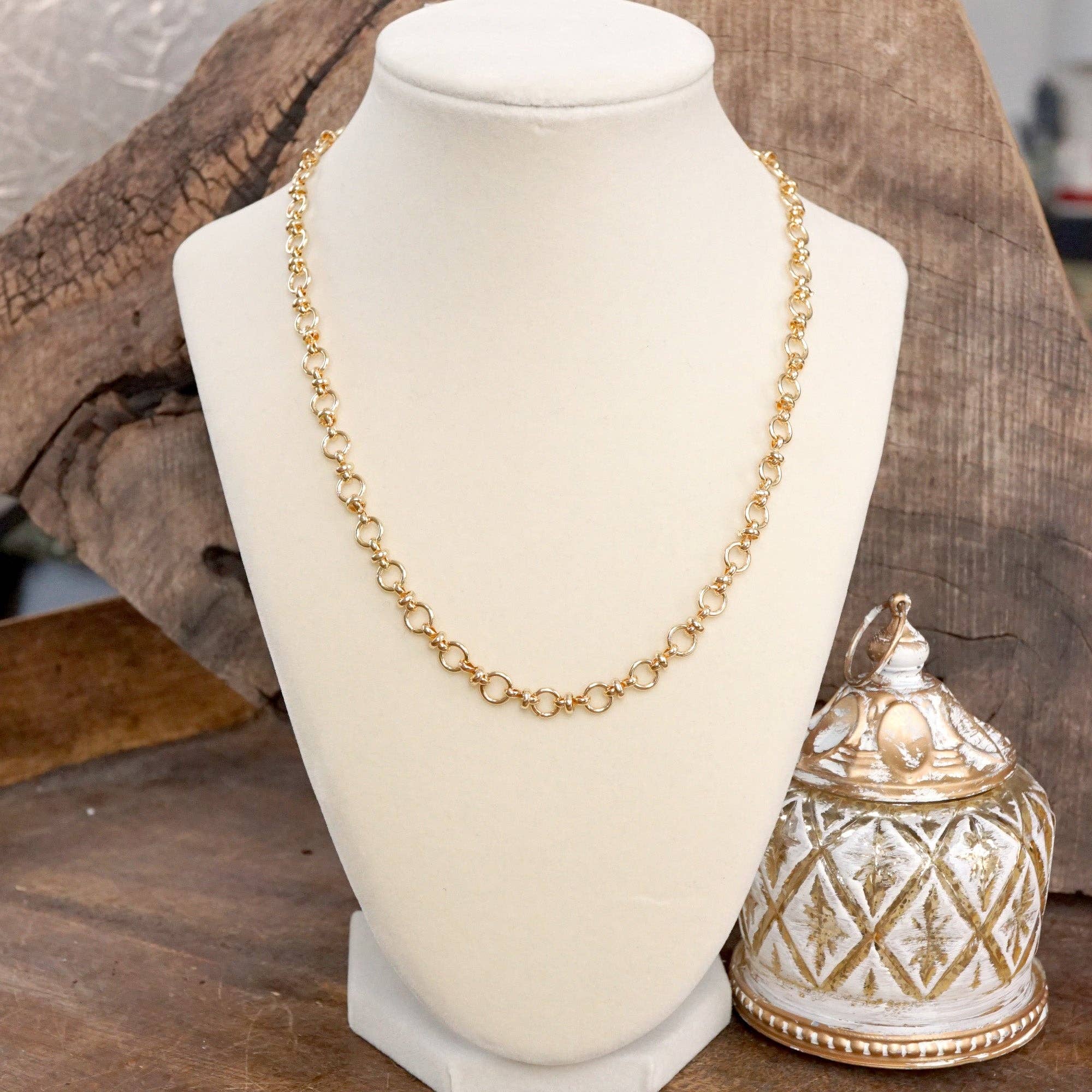 Fancy Ring Chain Necklace – Gold Tone-250 Jewelry-PennyLine inc-The Lovely Closet, Women's Fashion Boutique in Alexandria, KY