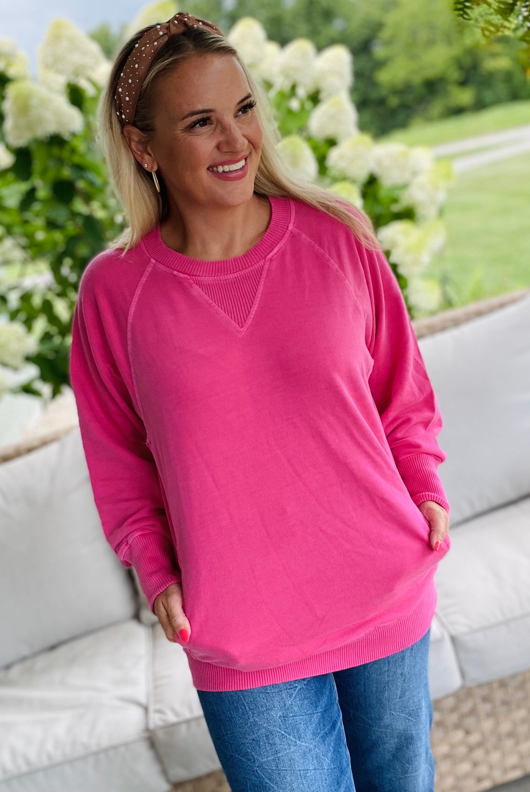 Keeping it Casual Pullover 2025 - Hot Pink-150 Sweatshirts-zenana-The Lovely Closet, Women's Fashion Boutique in Alexandria, KY