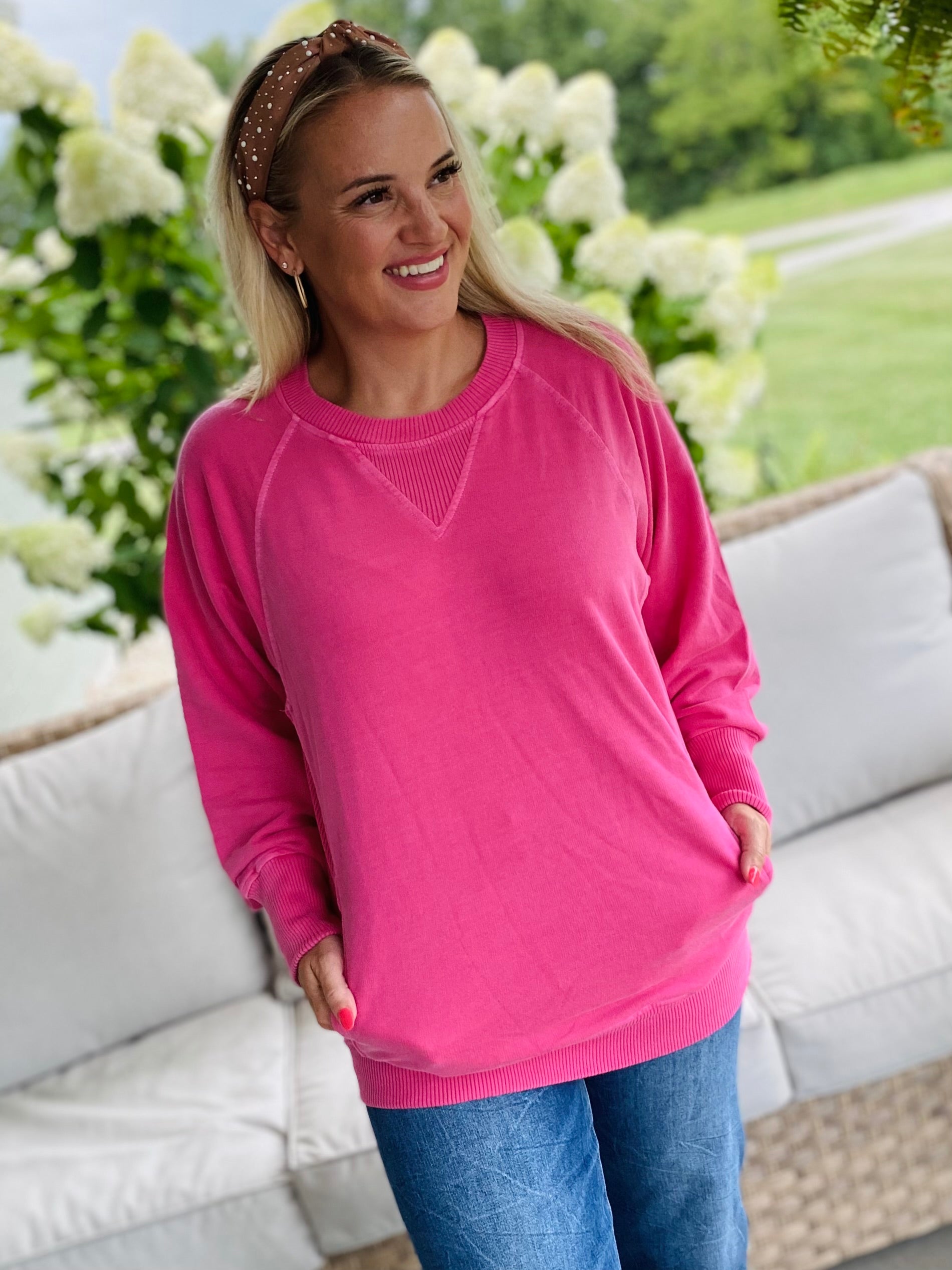 Keeping it Casual Pullover 2025 - Hot Pink-150 Sweatshirts-zenana-The Lovely Closet, Women's Fashion Boutique in Alexandria, KY