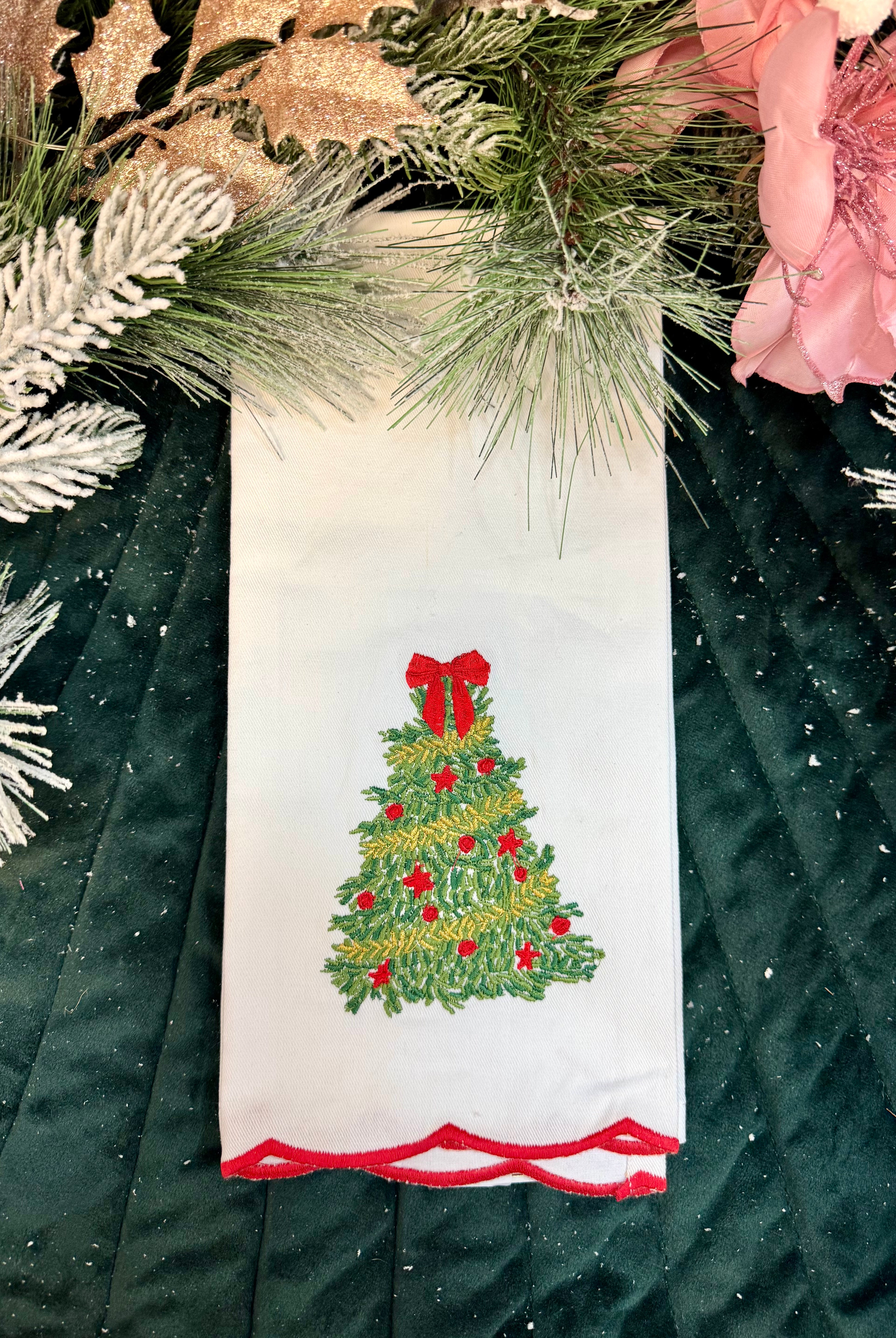 Tea Towel - Traditional Tree Embroidered-350 Holiday-Mary Square-The Lovely Closet, Women's Fashion Boutique in Alexandria, KY