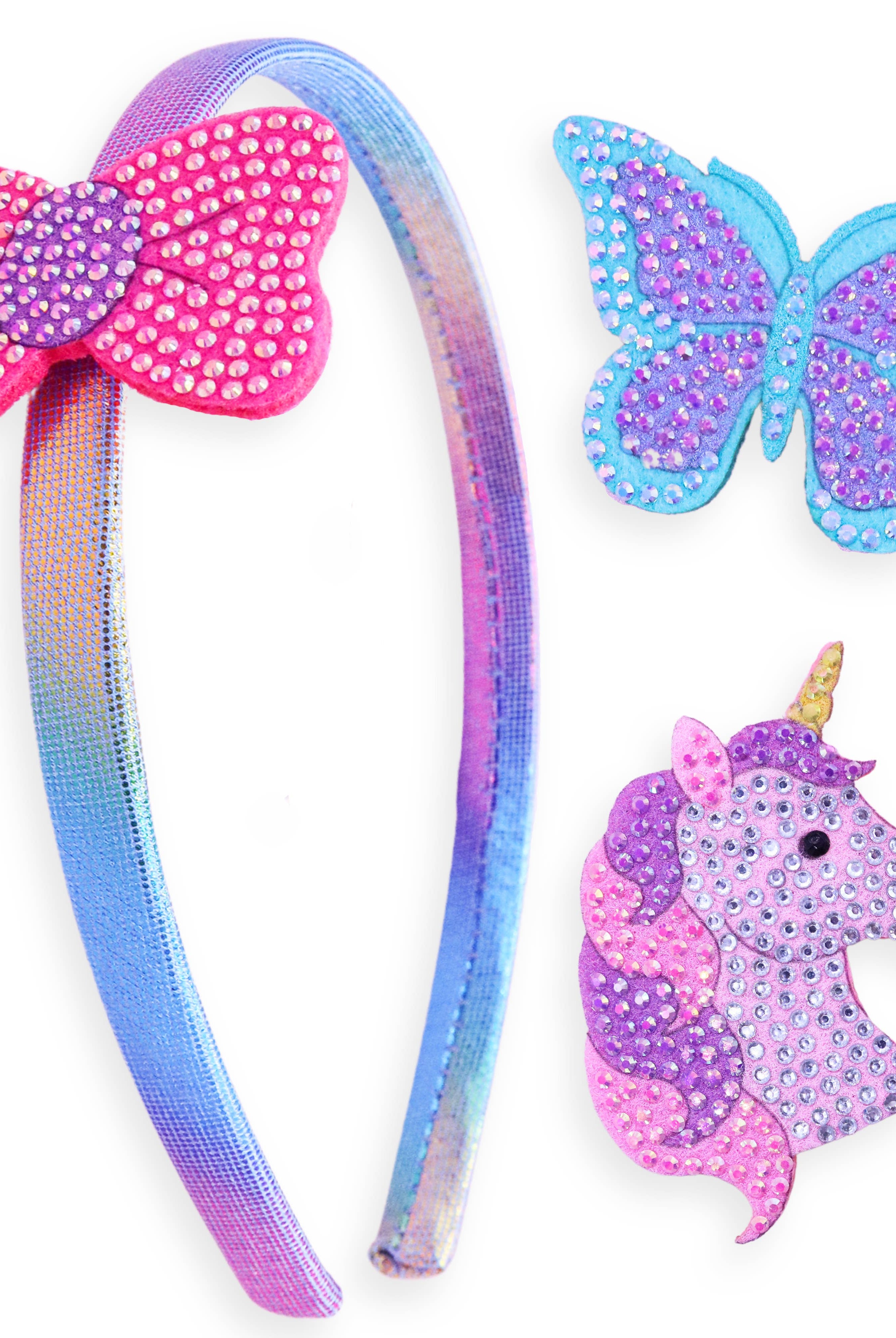 Interchangeable Charm Headband and Hair Clips: Rhinestone Unicorn/Butterfly/Bow-310 Gift-Frog Sac-The Lovely Closet, Women's Fashion Boutique in Alexandria, KY