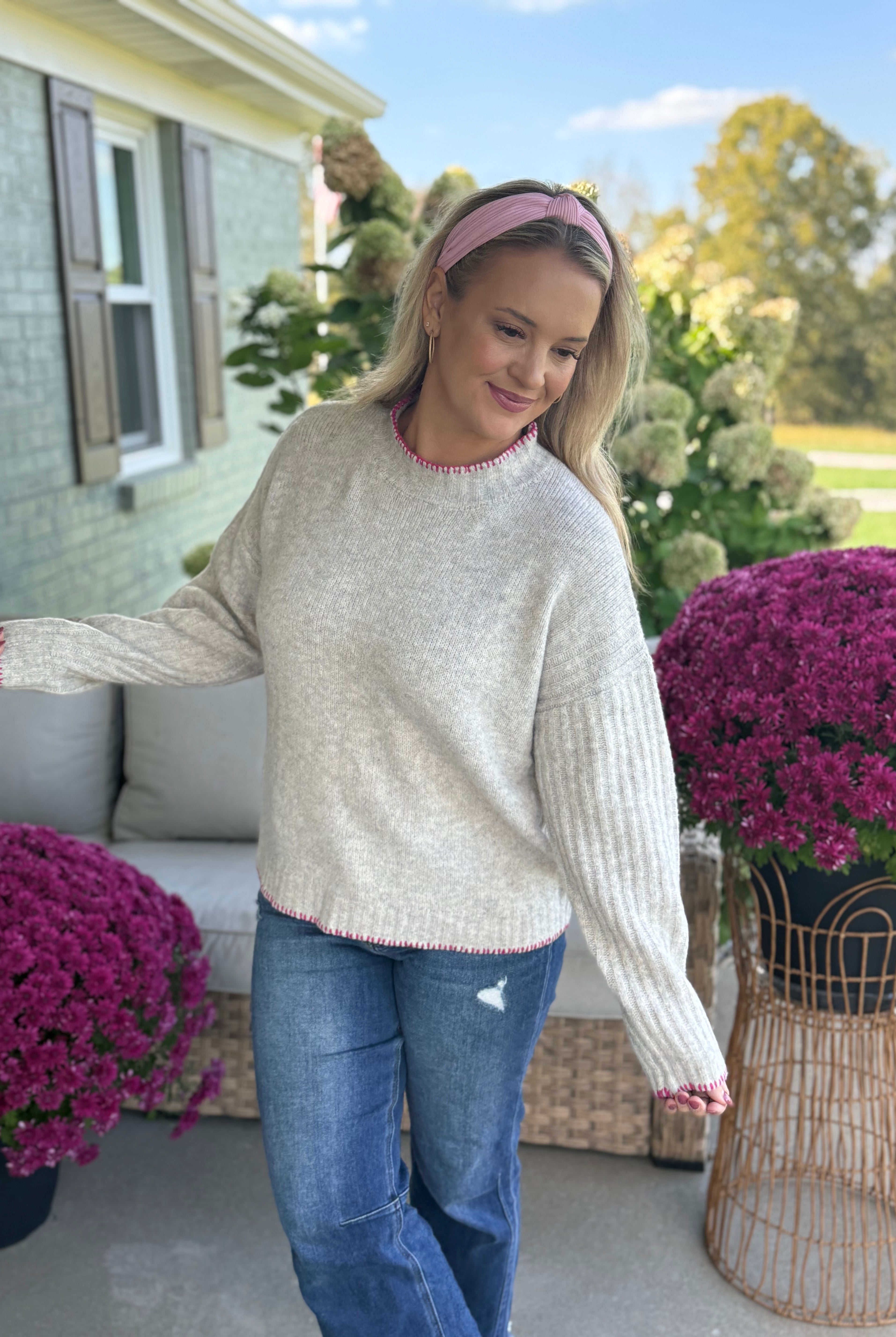 Touched by Pink Sweater-140 Sweaters-Donation Pink-The Lovely Closet, Women's Fashion Boutique in Alexandria, KY