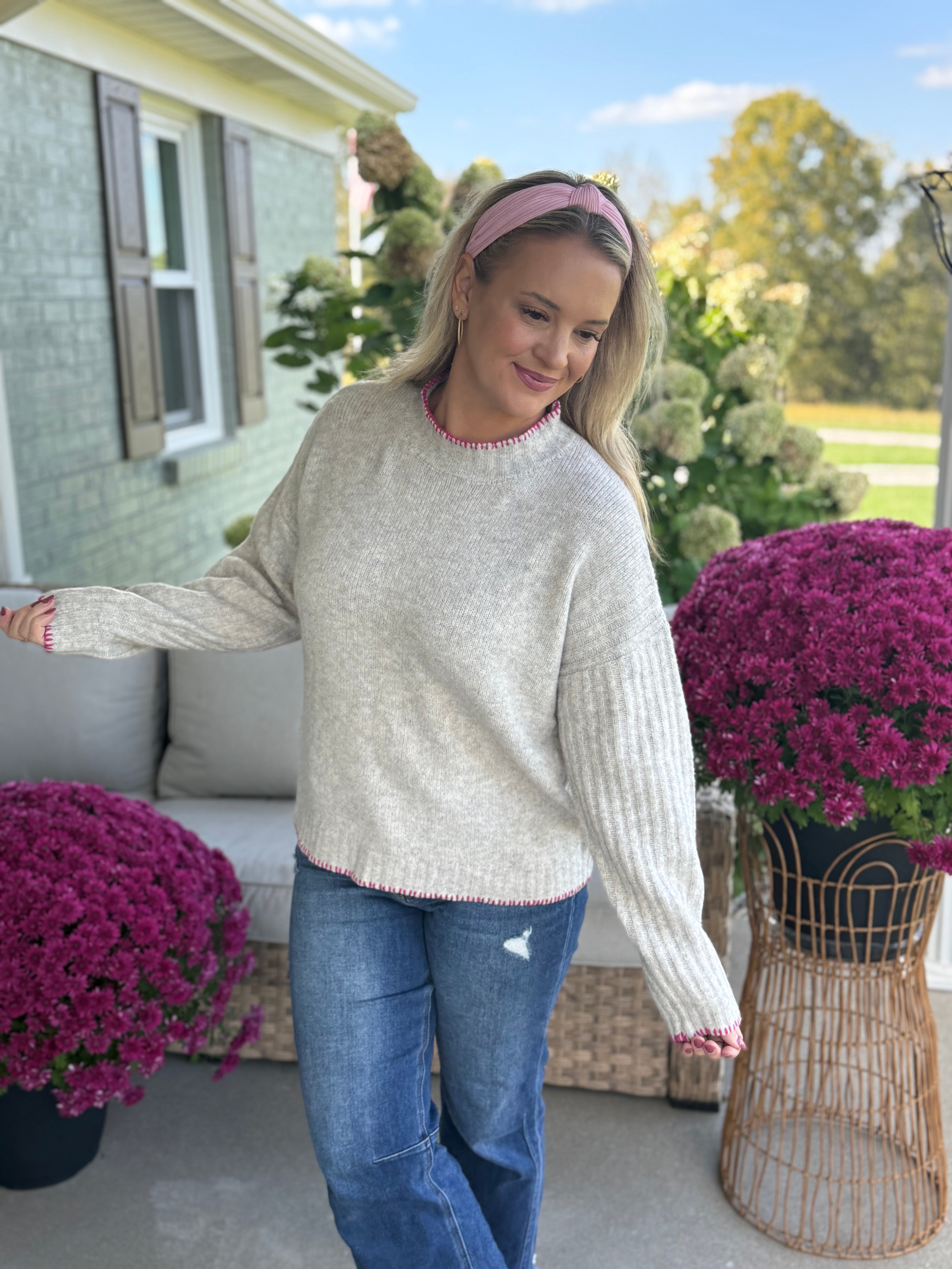 Touched by Pink Sweater-140 Sweaters-Donation Pink-The Lovely Closet, Women's Fashion Boutique in Alexandria, KY