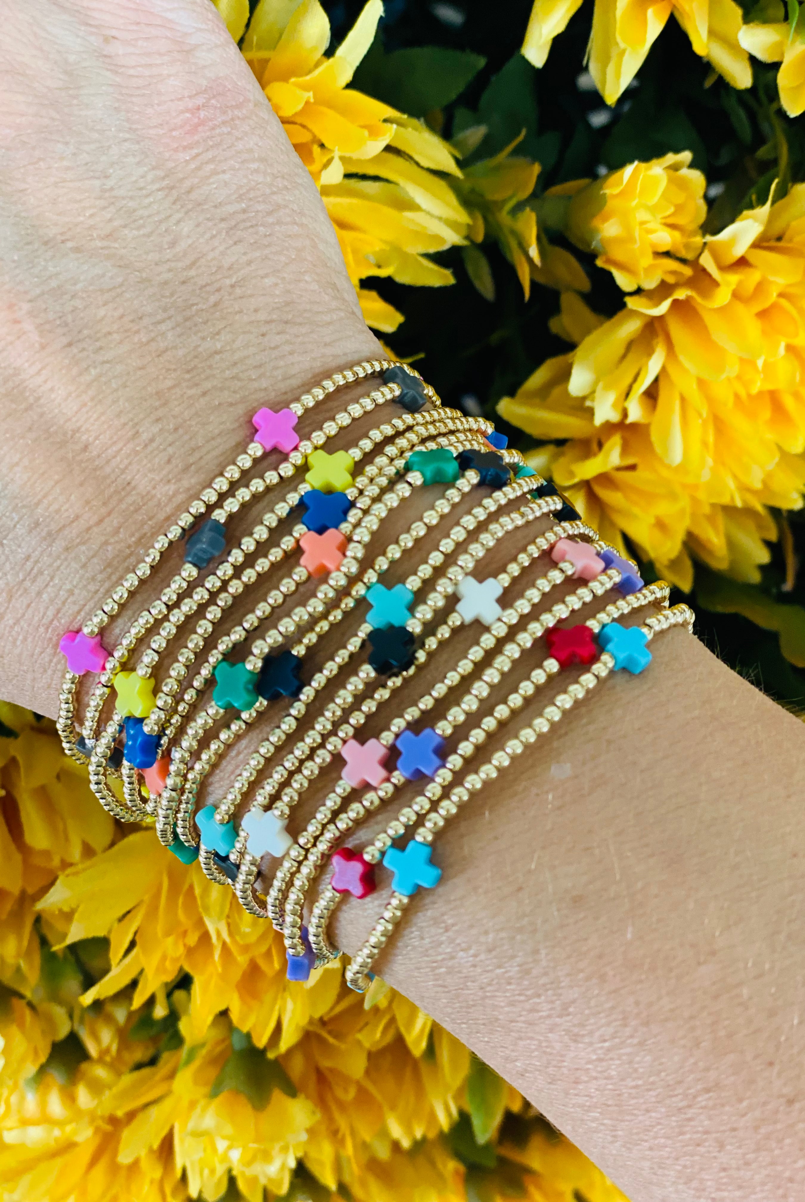 Signature Cross Small Gold Pattern 2mm Bead Bracelet-260 eNewton-The Lovely Closet-The Lovely Closet, Women's Fashion Boutique in Alexandria, KY