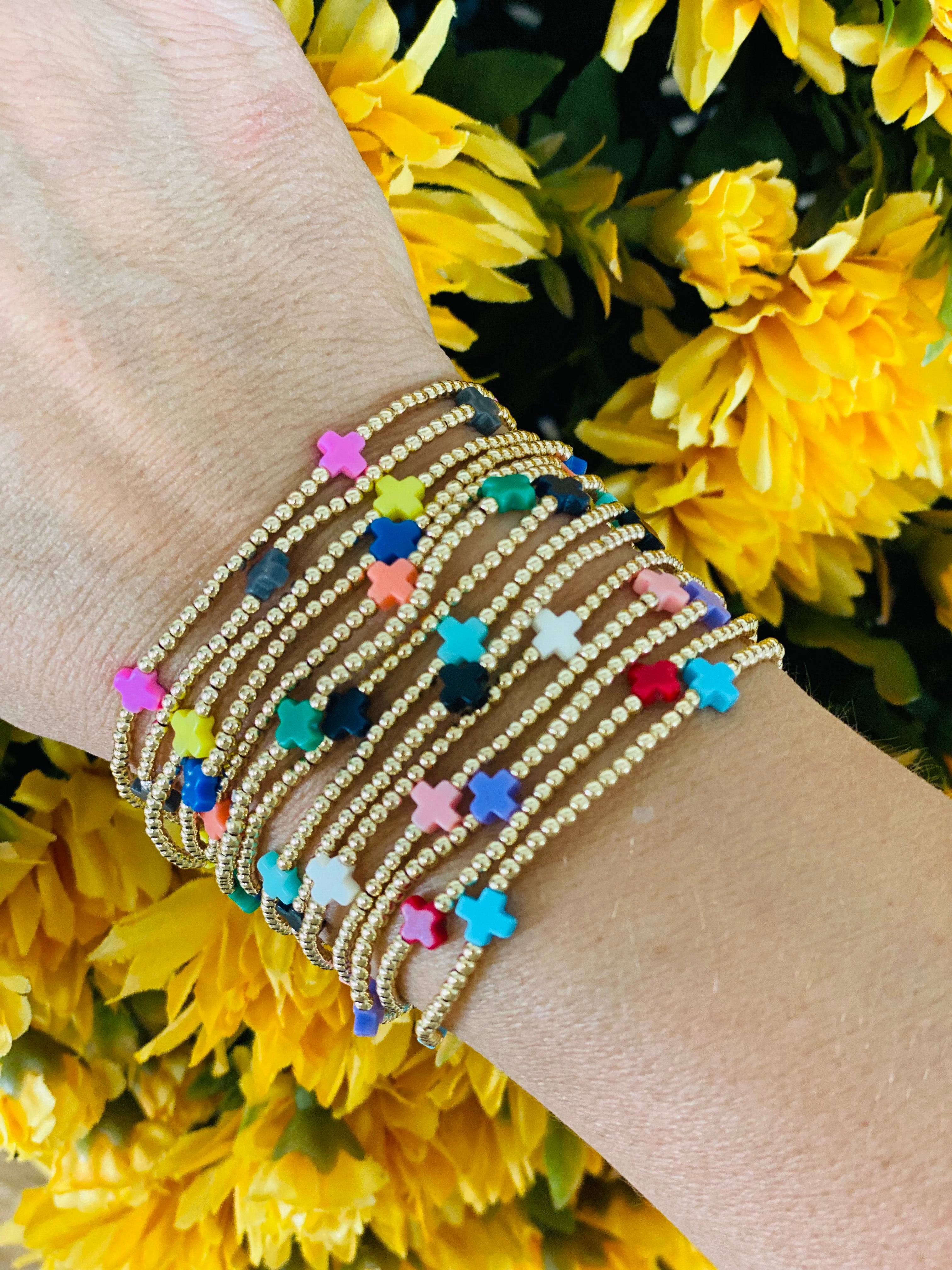 Signature Cross Small Gold Pattern 2mm Bead Bracelet-260 eNewton-The Lovely Closet-The Lovely Closet, Women's Fashion Boutique in Alexandria, KY