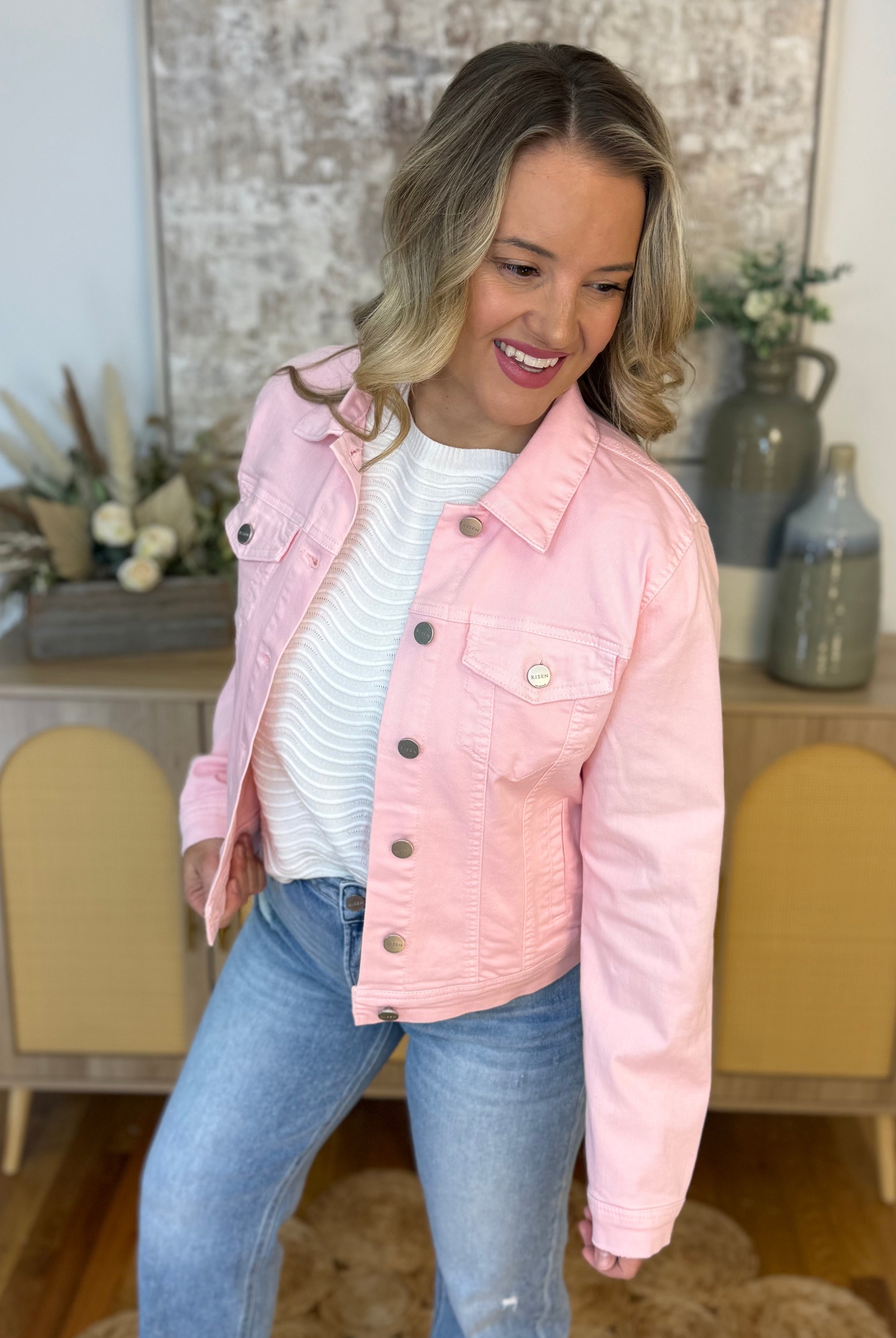 RISEN Vintage Wash Jacket - Soft Pink-170 Jackets/Outerwear-Risen-The Lovely Closet, Women's Fashion Boutique in Alexandria, KY