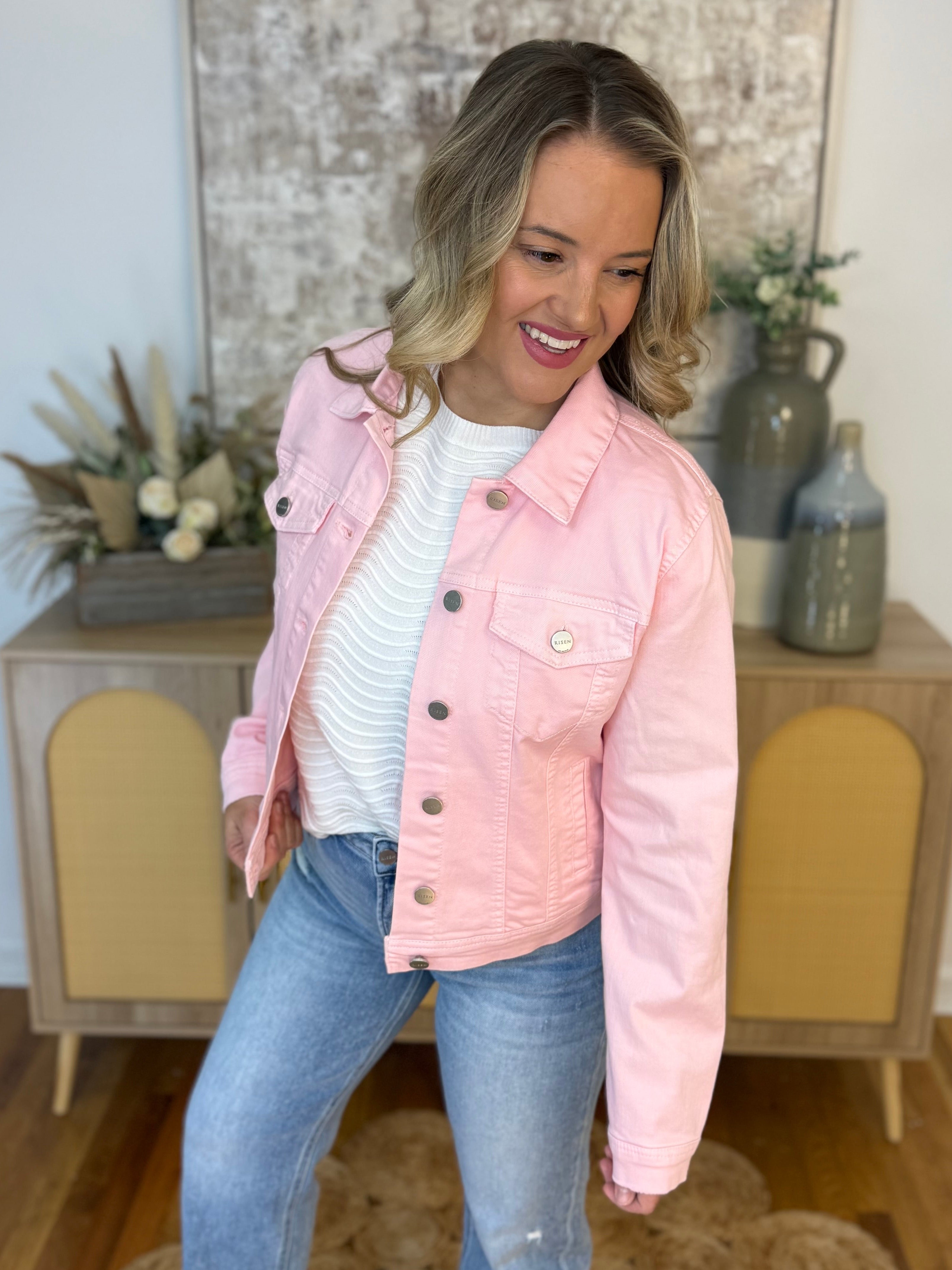 FINAL SALE RISEN Vintage Wash Jacket - Soft Pink-170 Jackets/Outerwear-Risen-The Lovely Closet, Women's Fashion Boutique in Alexandria, KY