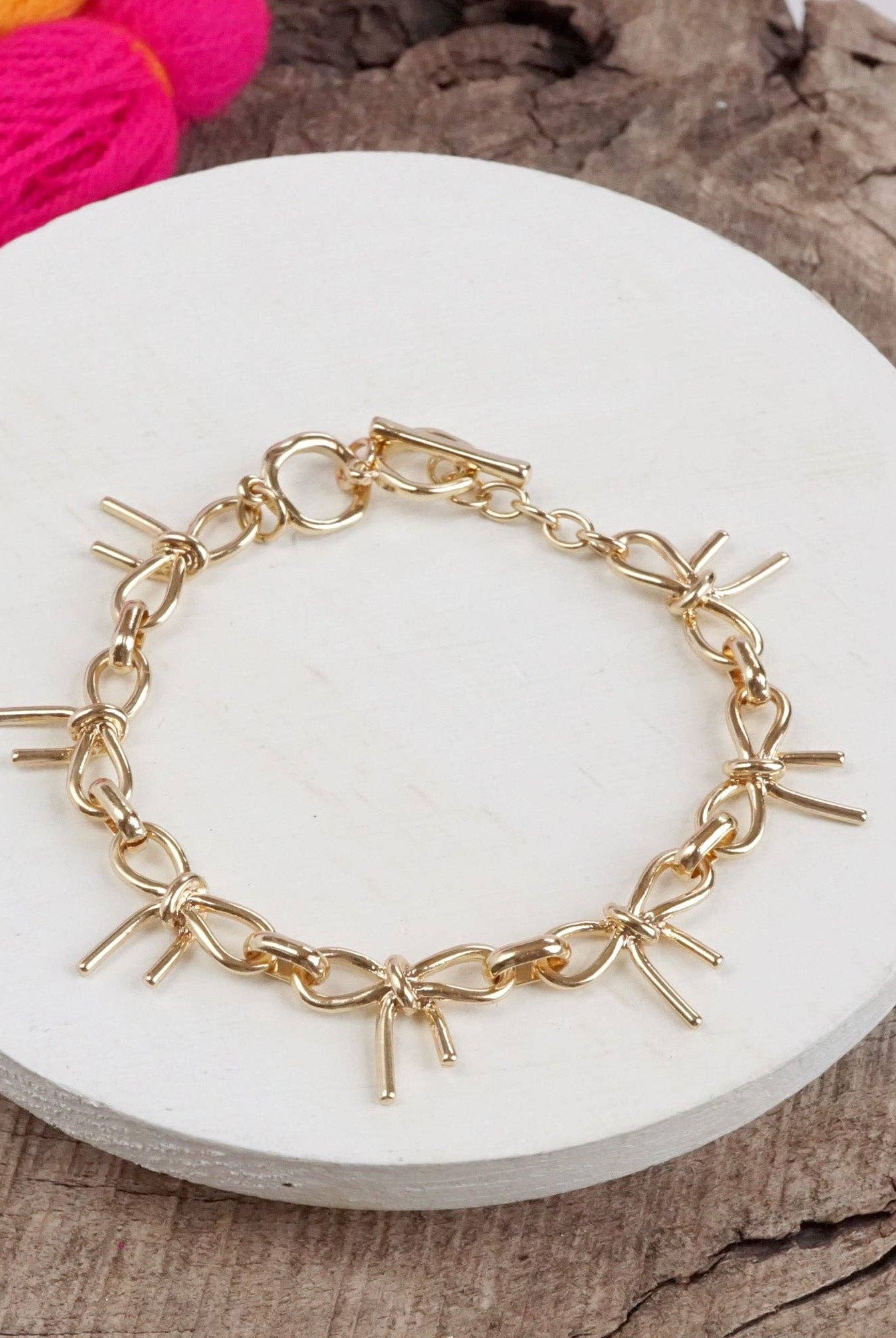 Bow Link Bracelet - Gold-250 Jewelry-PennyLine inc-The Lovely Closet, Women's Fashion Boutique in Alexandria, KY