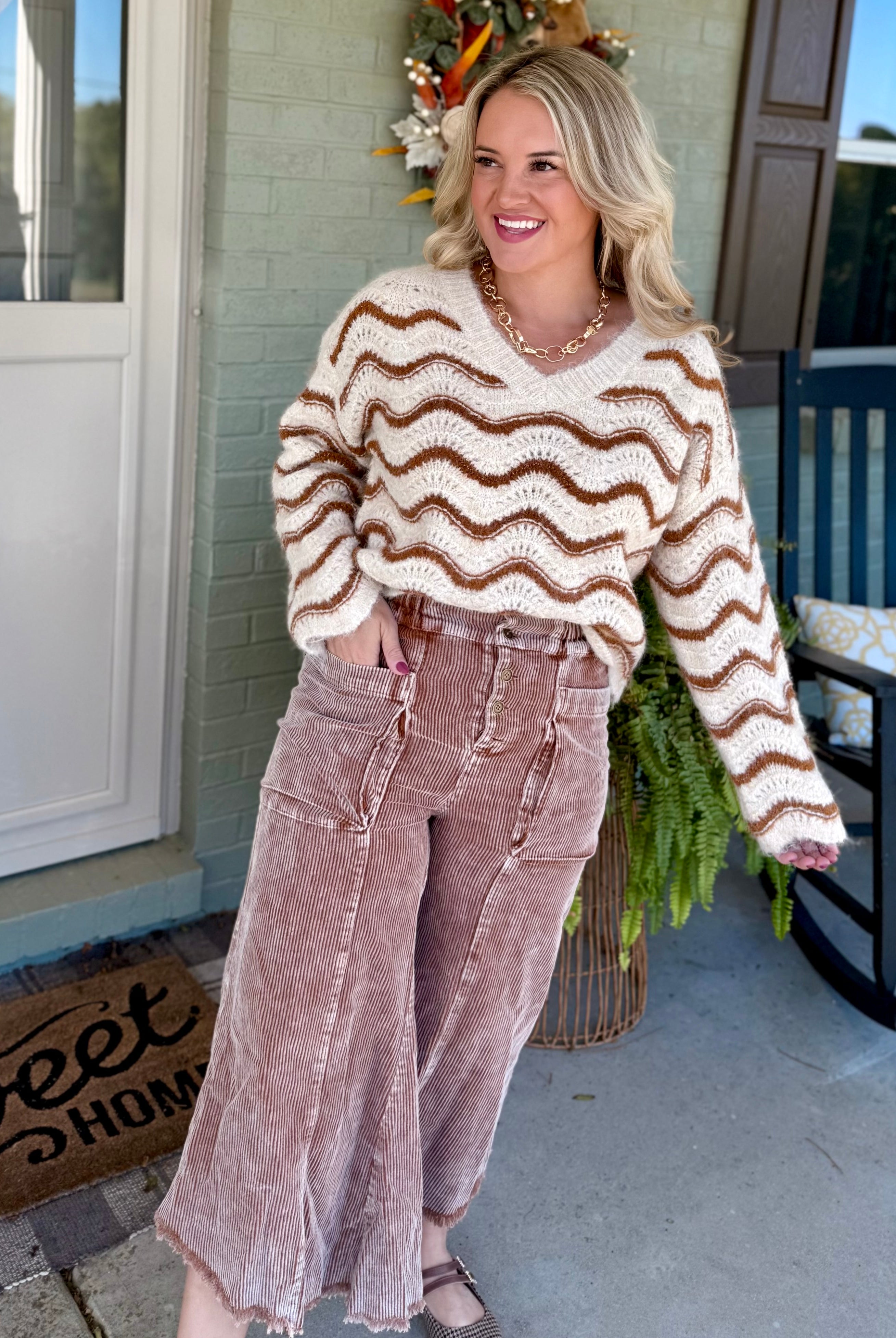 Autumn Glow Corduroy Cropped Pants - Warm Brown-240 Pants-Anniewear-The Lovely Closet, Women's Fashion Boutique in Alexandria, KY