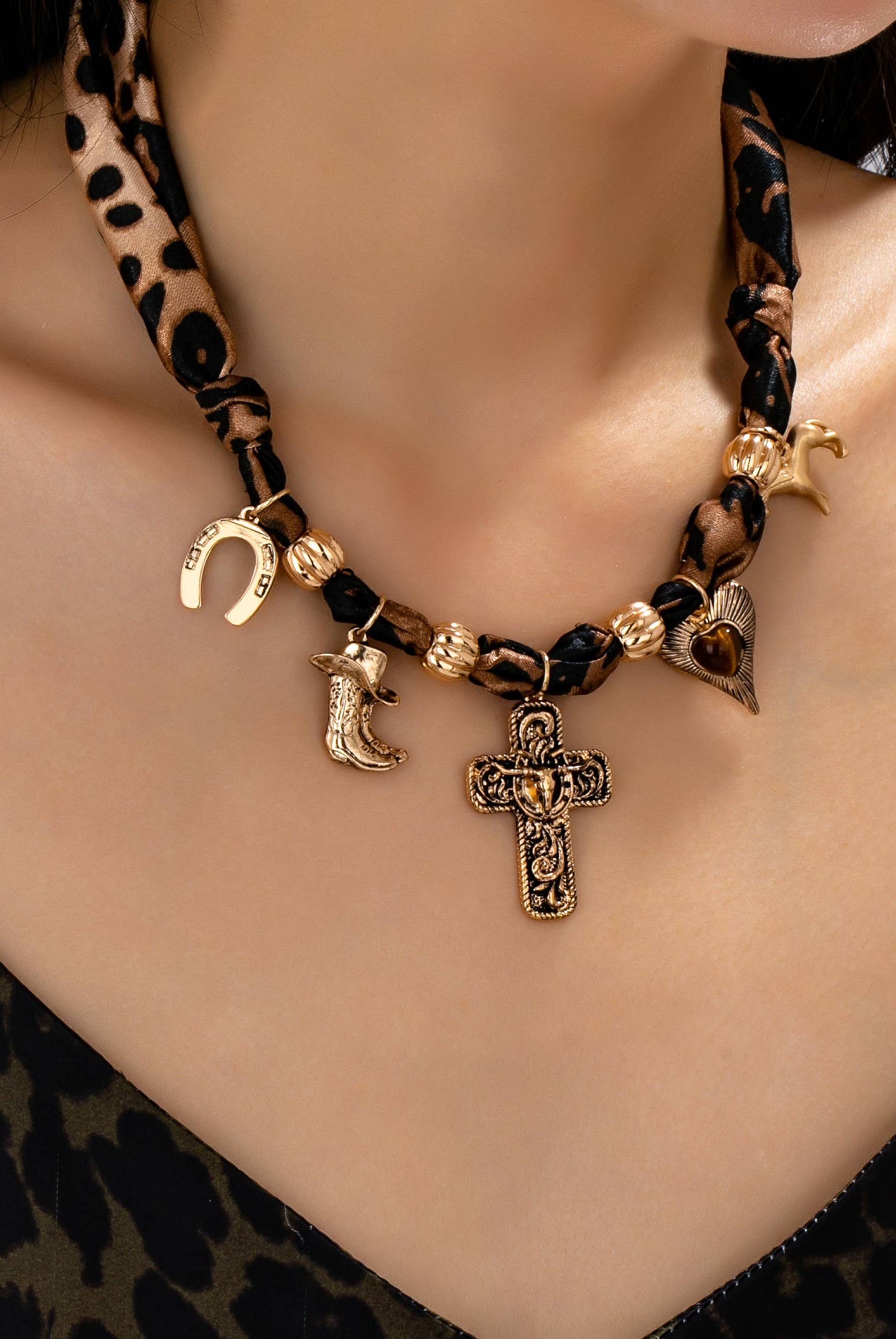 Animal Print Scarf Necklace-280 Accessories-JOSSLYN by wall to wall-The Lovely Closet, Women's Fashion Boutique in Alexandria, KY