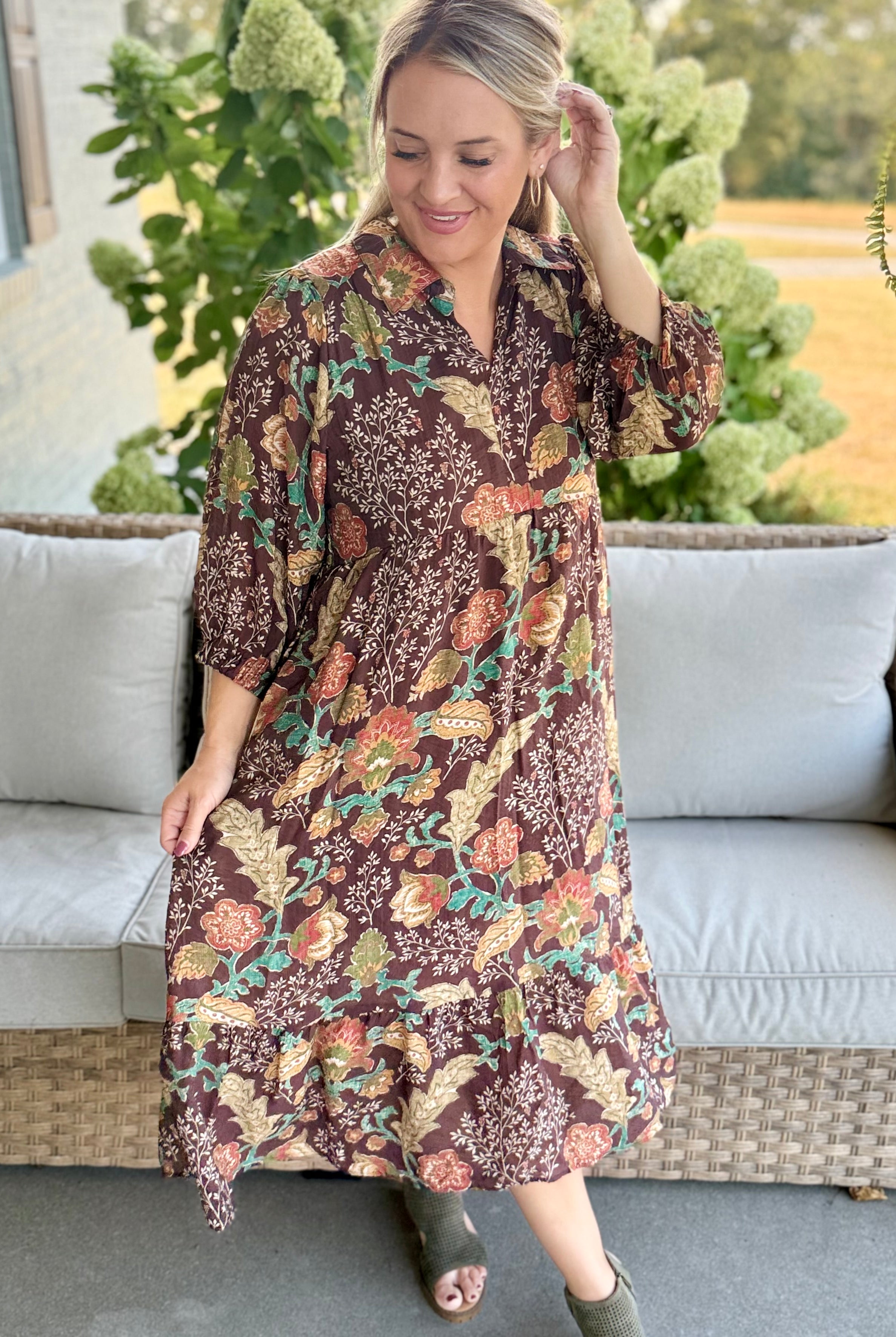 Harvest Bouquet Midi Dress-180 Dresses-Umgee-The Lovely Closet, Women's Fashion Boutique in Alexandria, KY