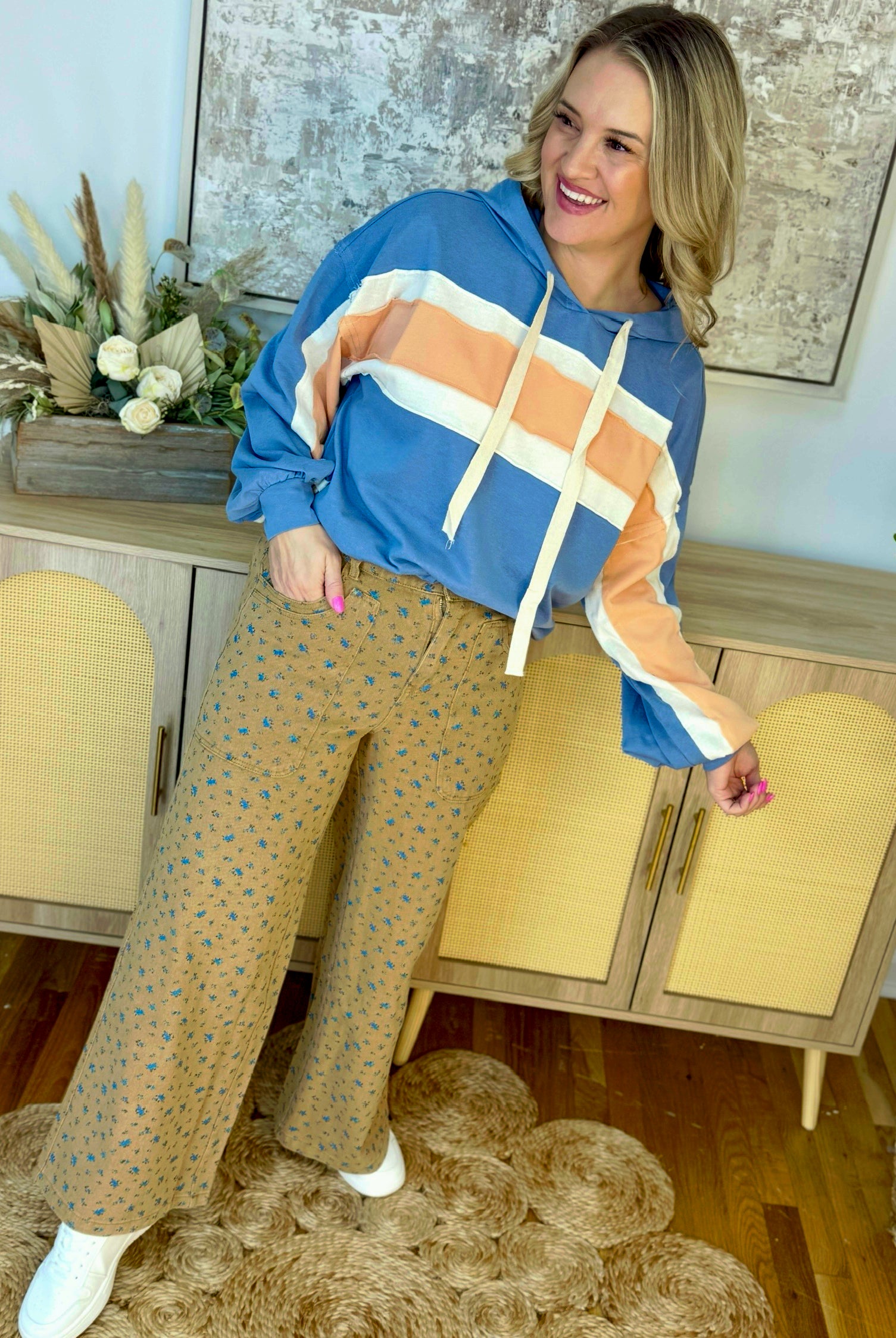 Ditsy Floral Tan Denim Pants-240 Pants-The Lovely Closet-The Lovely Closet, Women's Fashion Boutique in Alexandria, KY