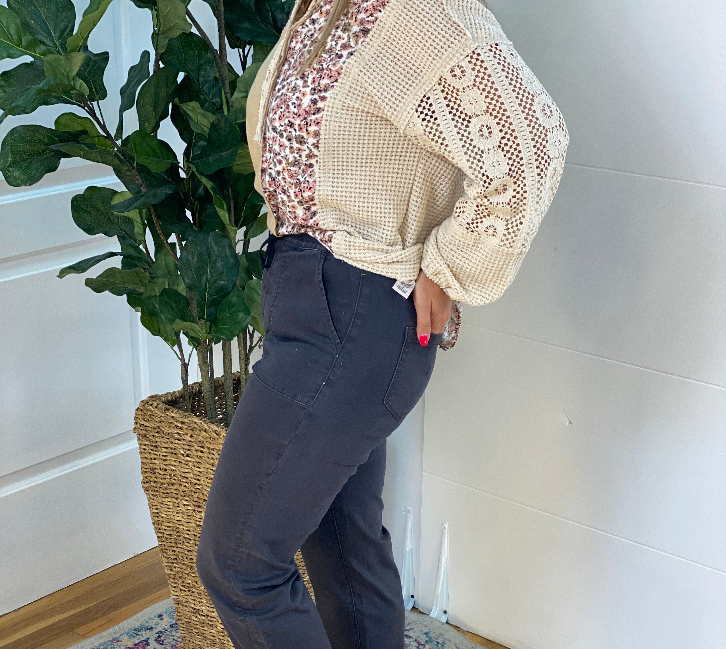 MICA Jogger Pants Charcoal Grey-210 Jeans-Mica Denim-The Lovely Closet, Women's Fashion Boutique in Alexandria, KY