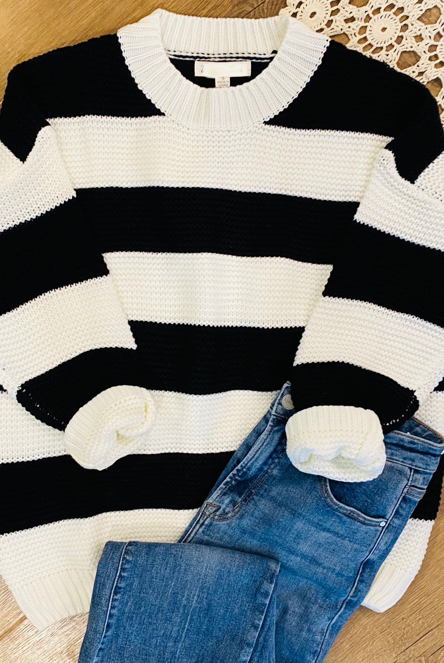 Color-Block Stripe Knit Sweater - Black/Ivory-999 History-Vine & Love-The Lovely Closet, Women's Fashion Boutique in Alexandria, KY