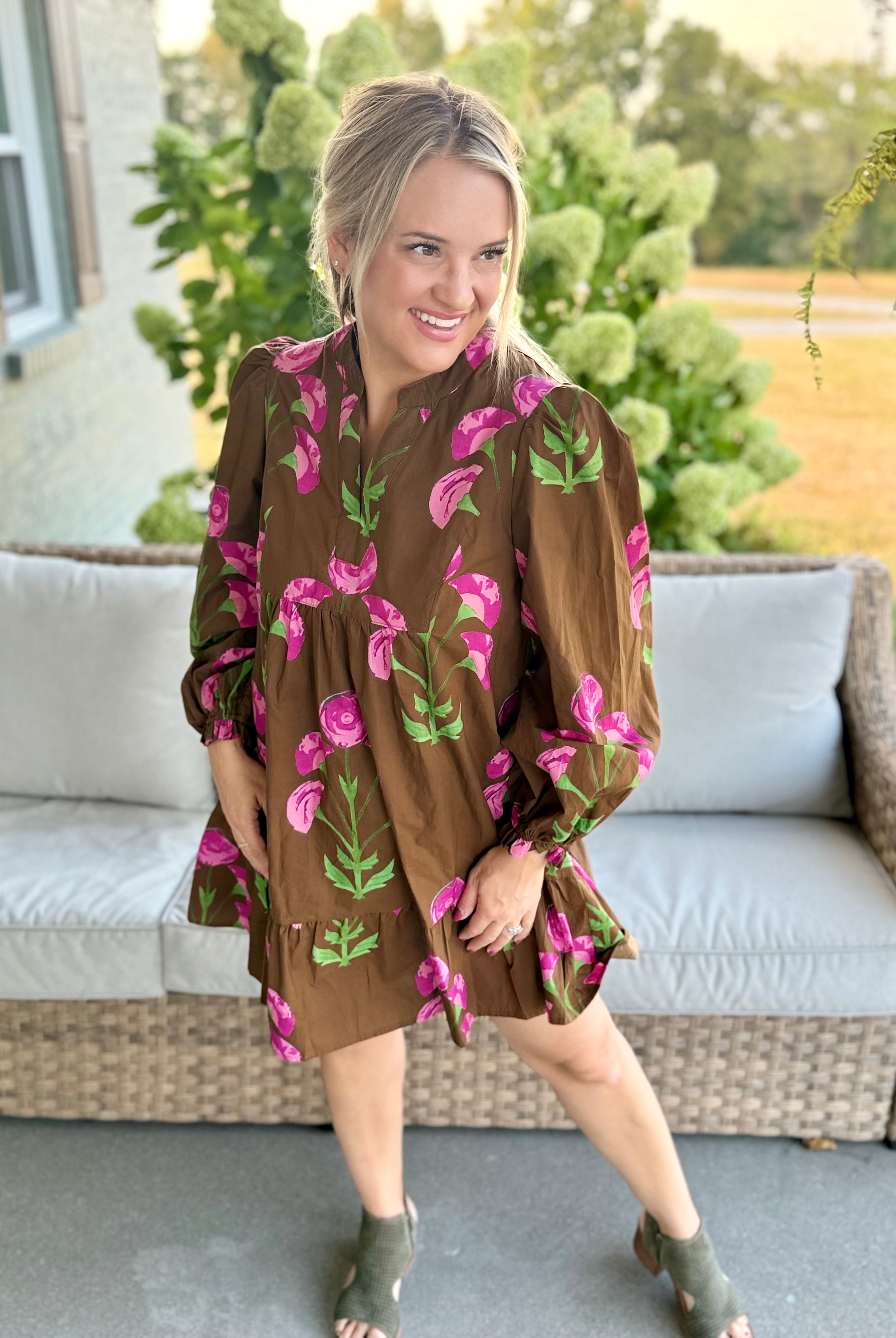 Falling Petals Floral Print Dress-180 Dresses-Umgee-The Lovely Closet, Women's Fashion Boutique in Alexandria, KY