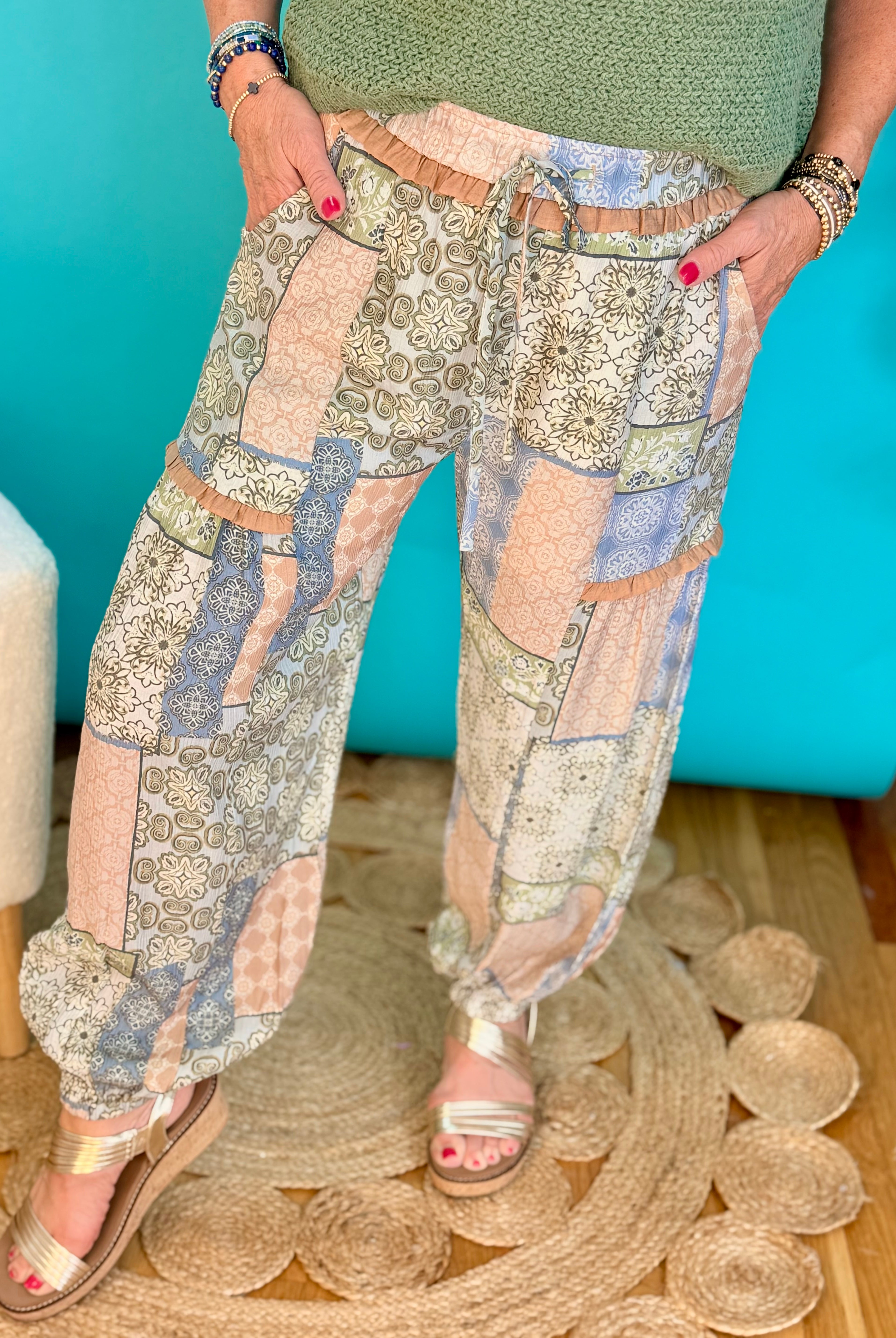 Patchwork Printed Joggers-240 Pants-eesome-The Lovely Closet, Women's Fashion Boutique in Alexandria, KY