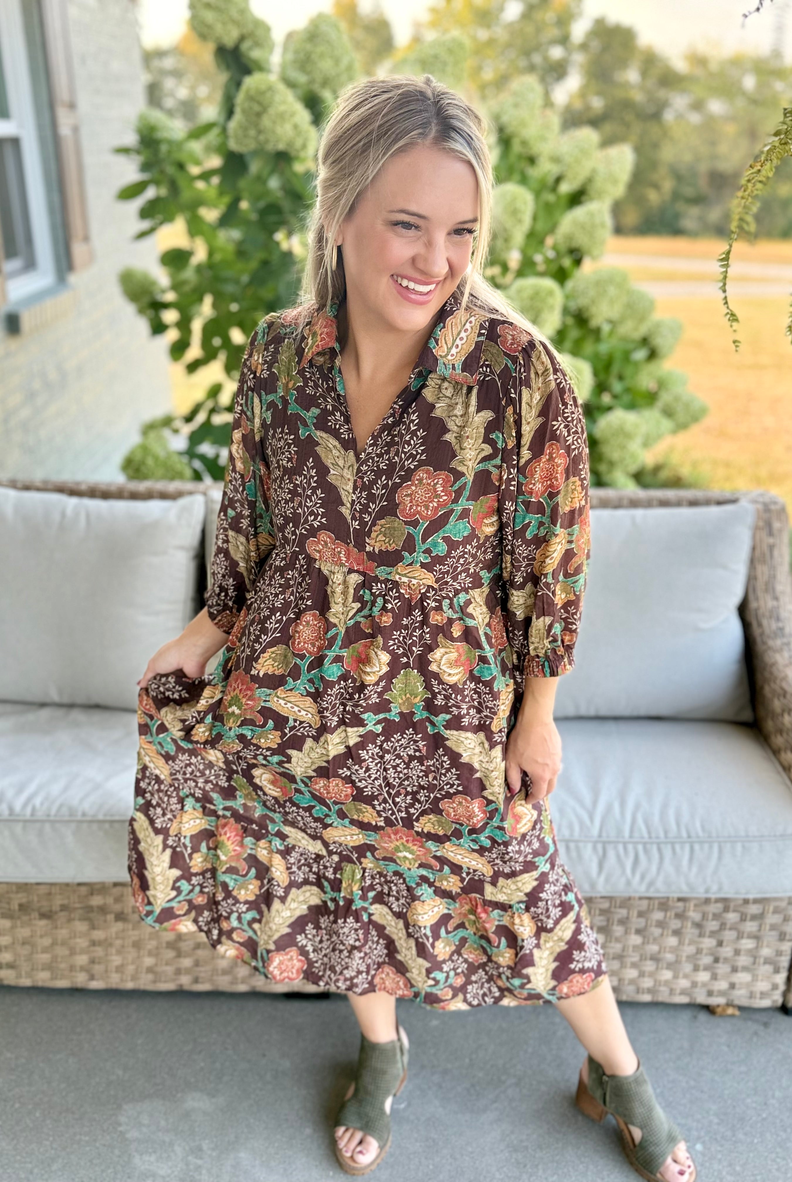 Harvest Bouquet Midi Dress-180 Dresses-Umgee-The Lovely Closet, Women's Fashion Boutique in Alexandria, KY