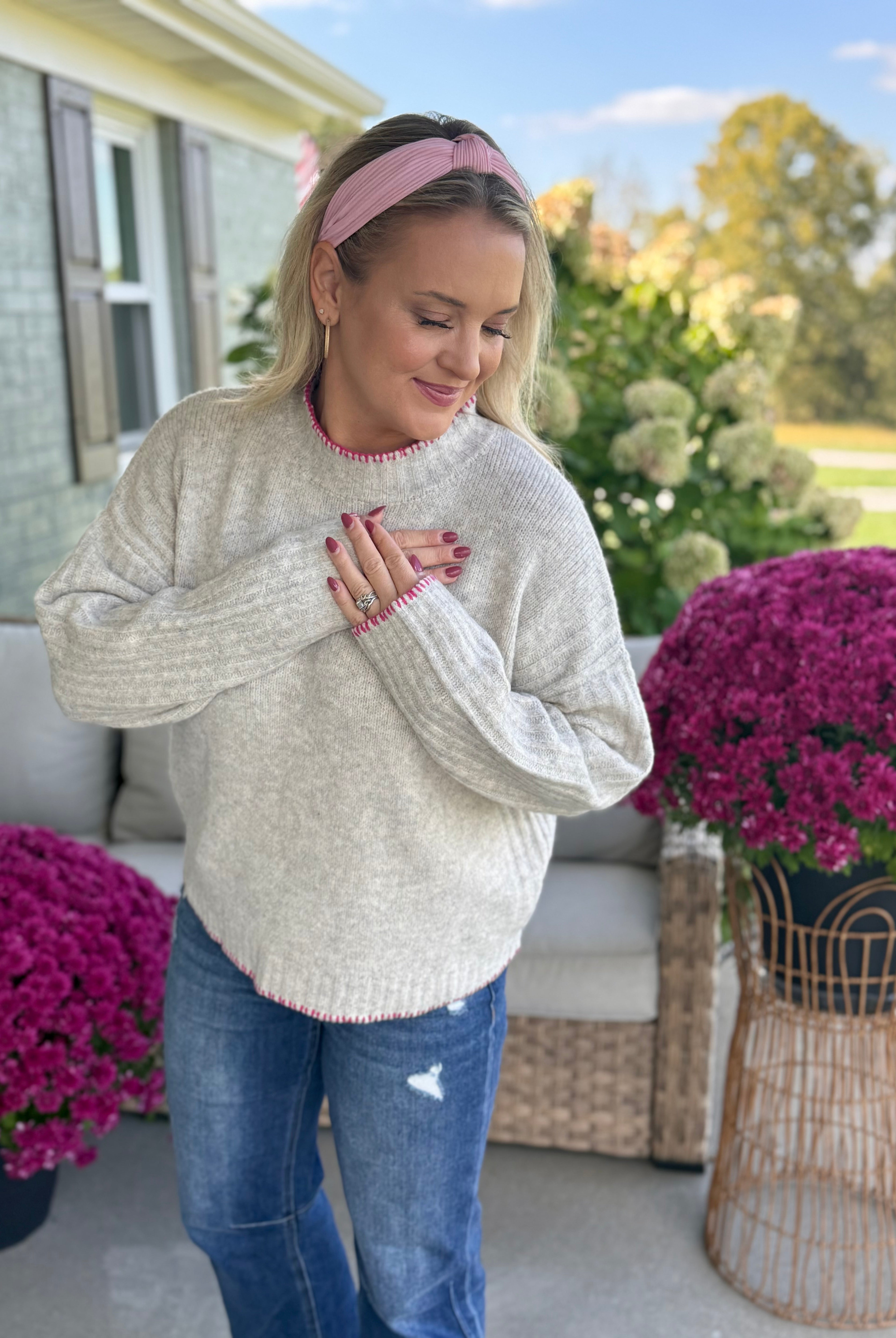 Touched by Pink Sweater-140 Sweaters-Donation Pink-The Lovely Closet, Women's Fashion Boutique in Alexandria, KY